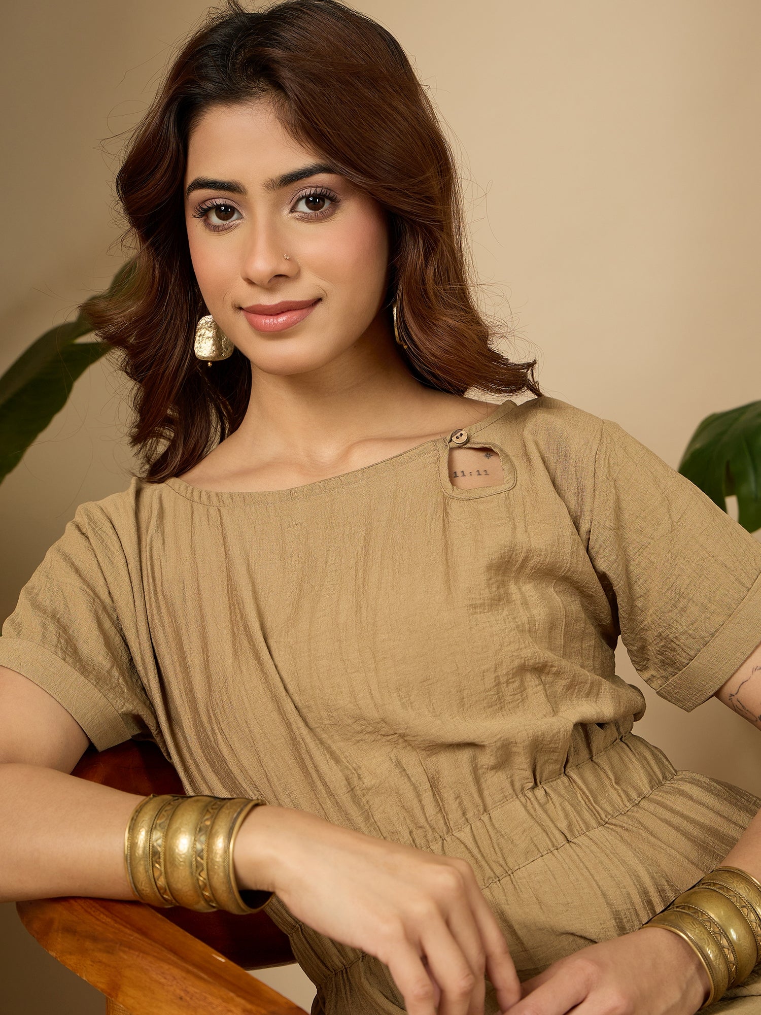 Khaki Side Keyhole Dress