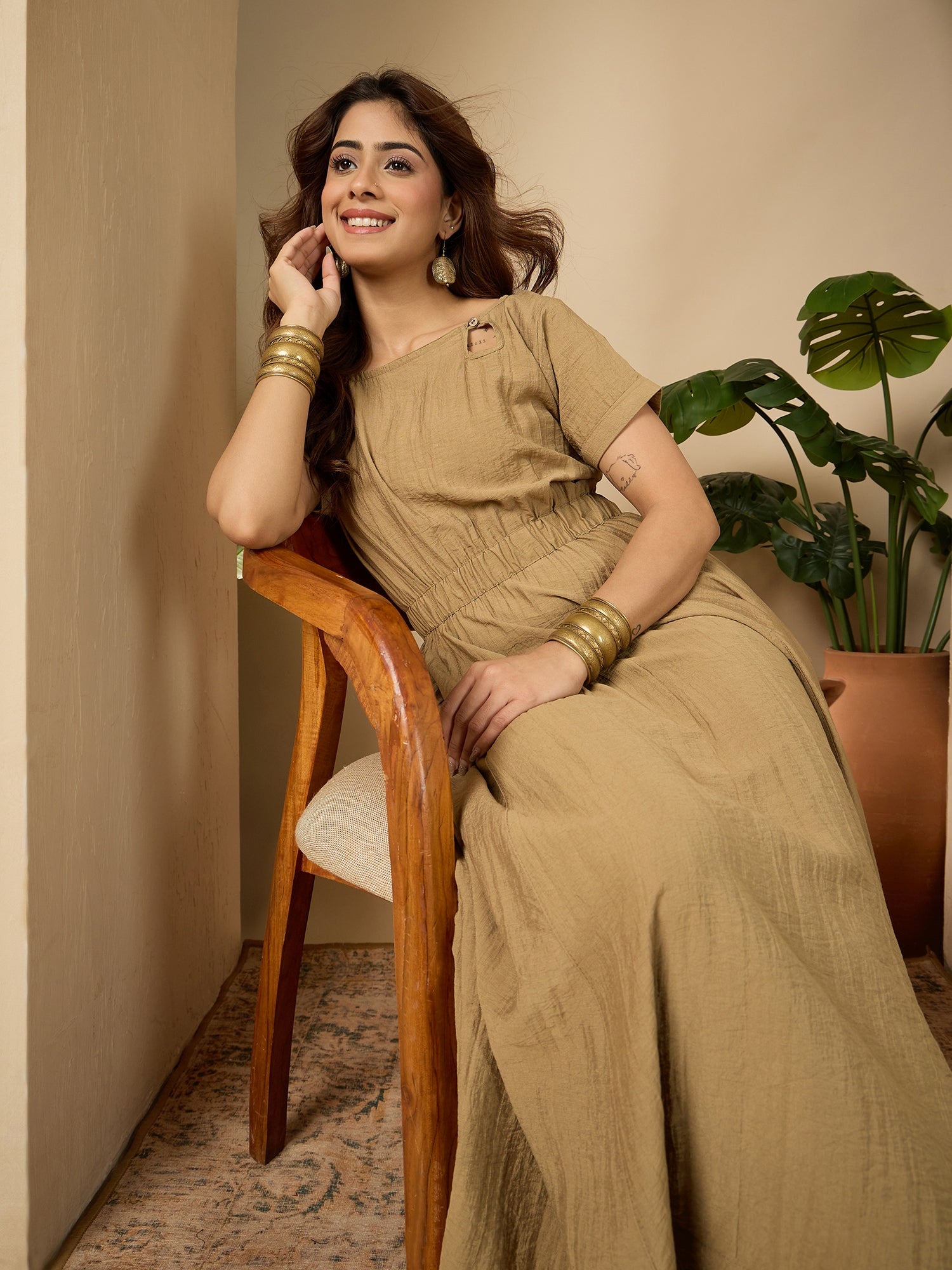 Khaki Side Keyhole Dress