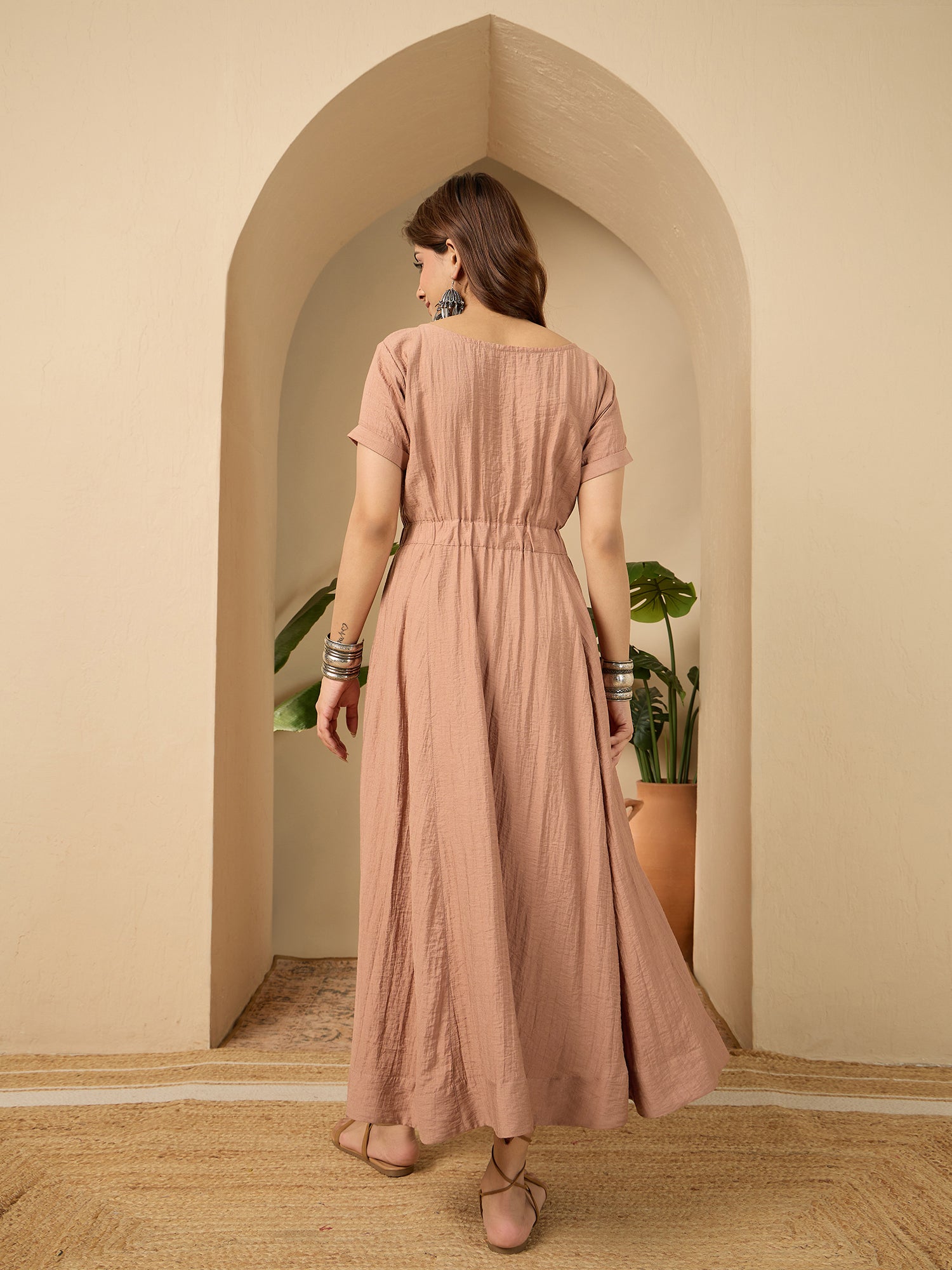 Light Rust Side Keyhole Neck Dress