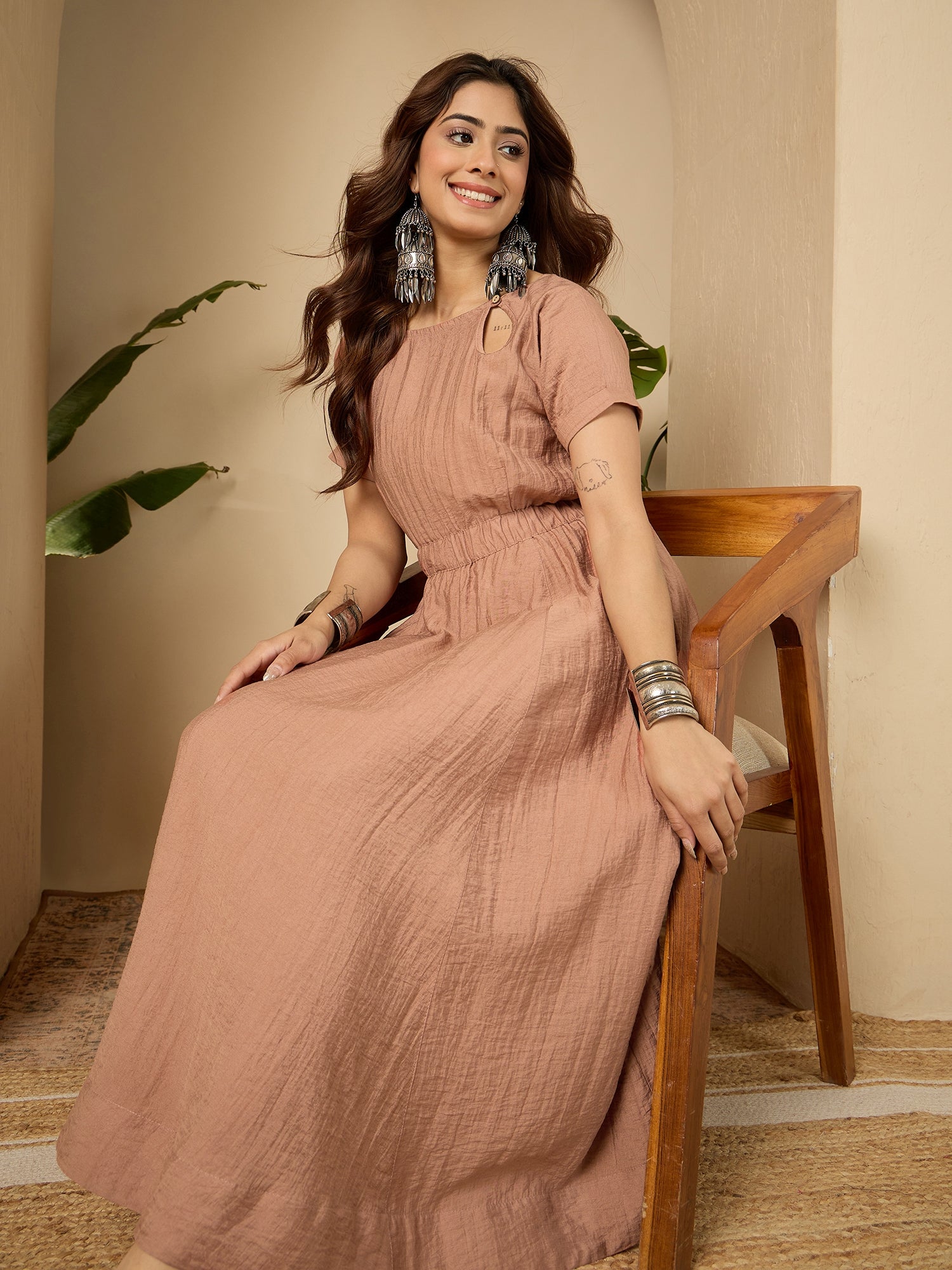 Light Rust Side Keyhole Neck Dress