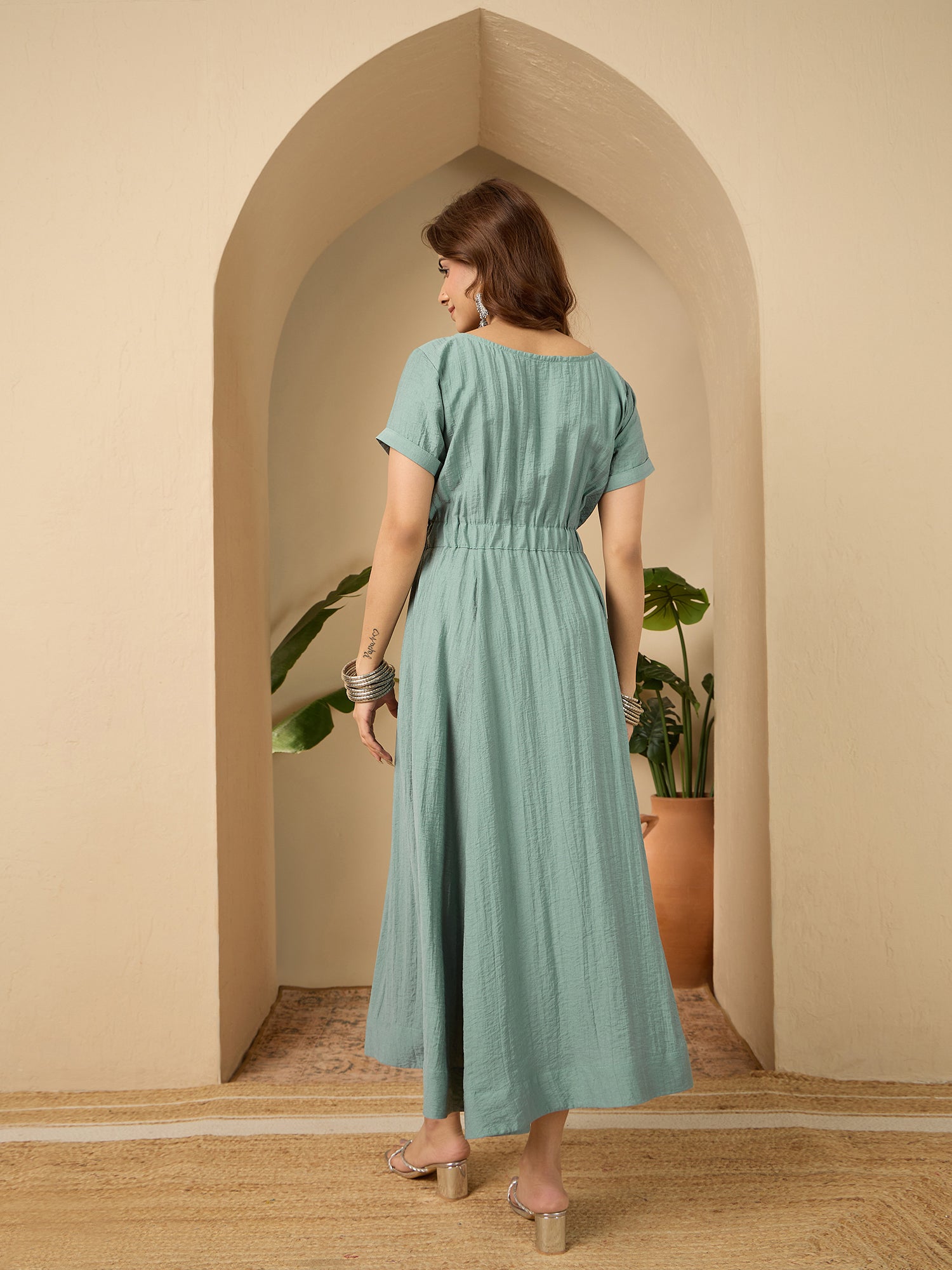 Sea Blue Side Keyhole Neck Dress