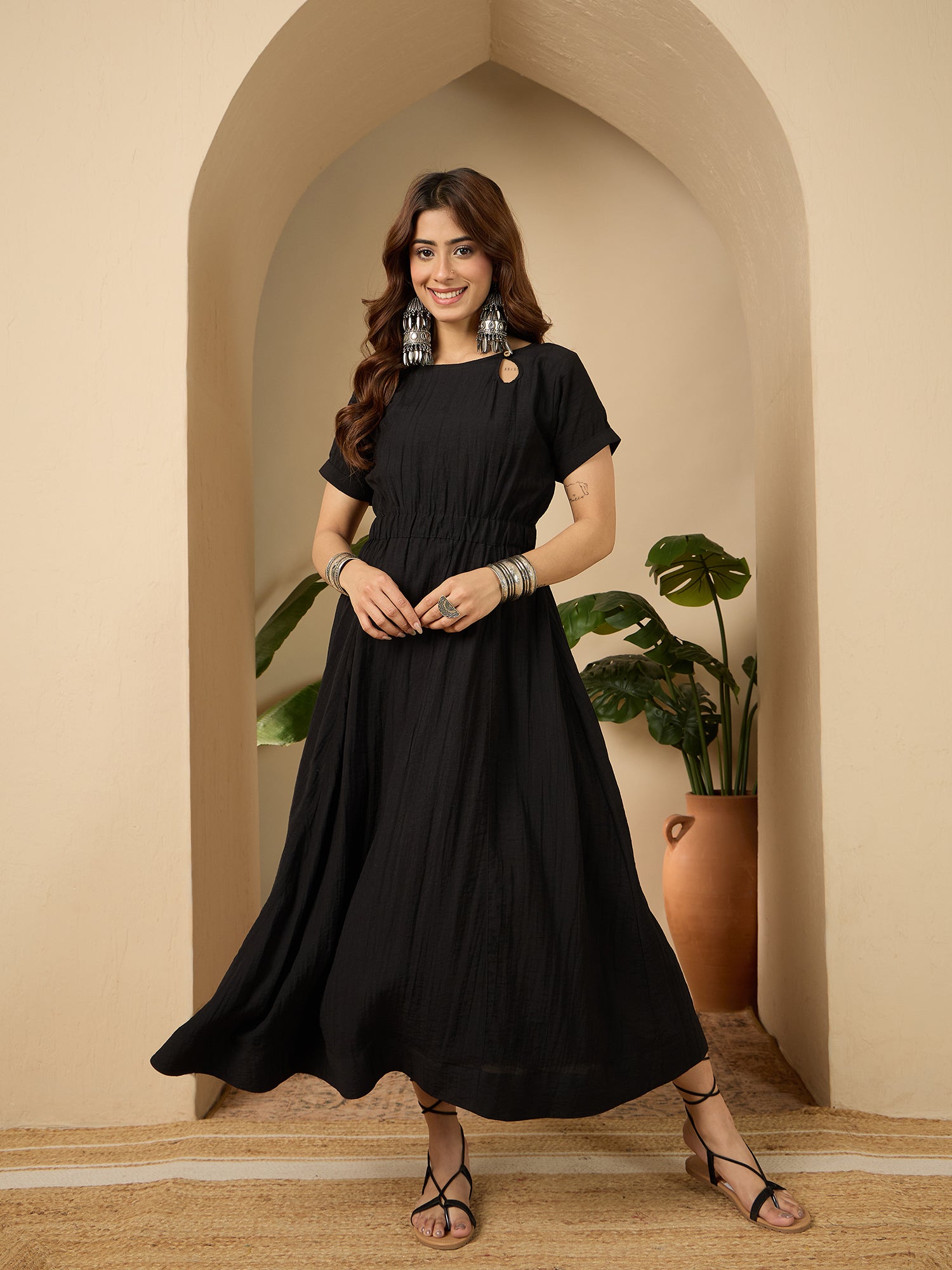 Black Side Keyhole Neck Dress