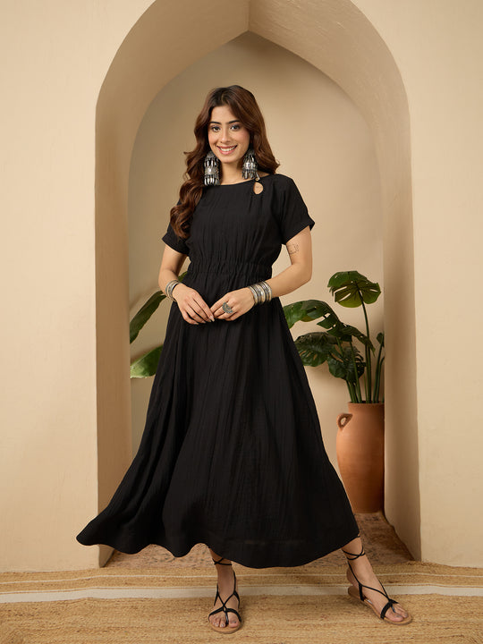 Black Side Keyhole Neck Dress