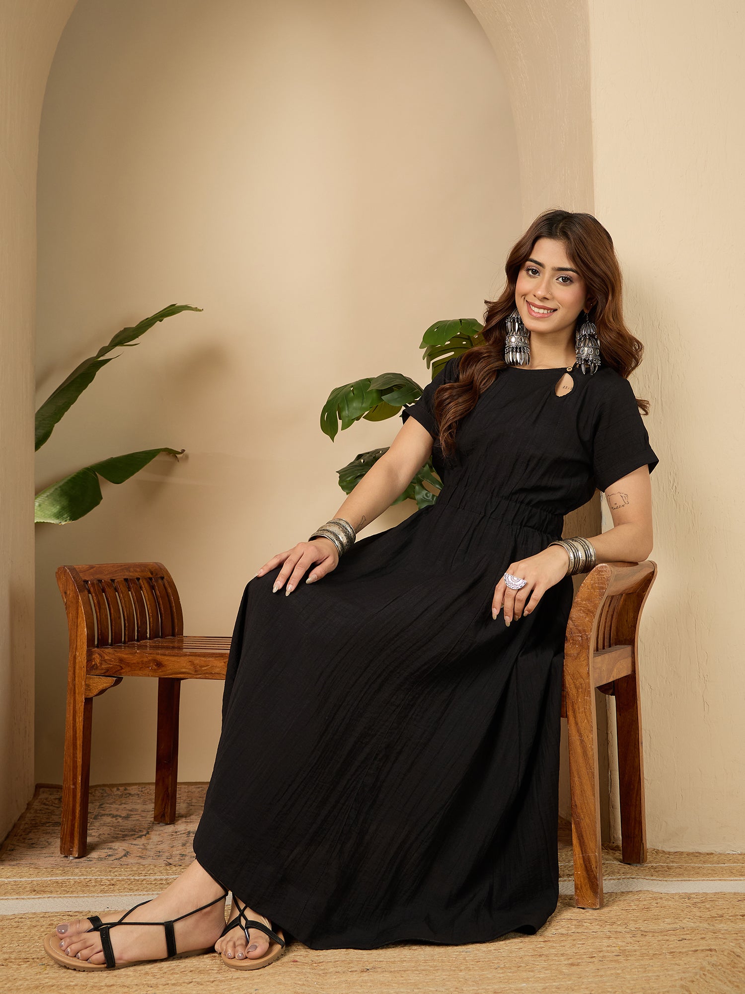 Black Side Keyhole Neck Dress