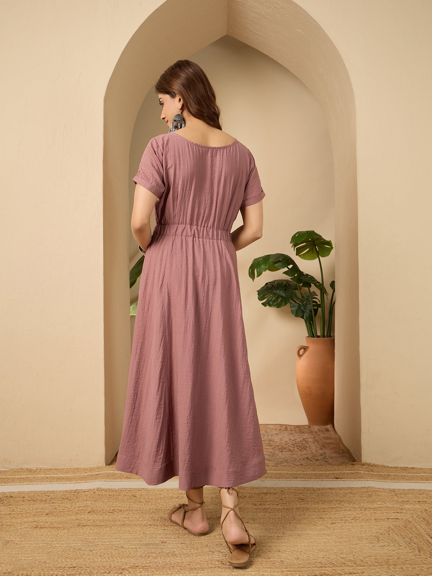 Rose Pink Side Keyhole Neck Dress