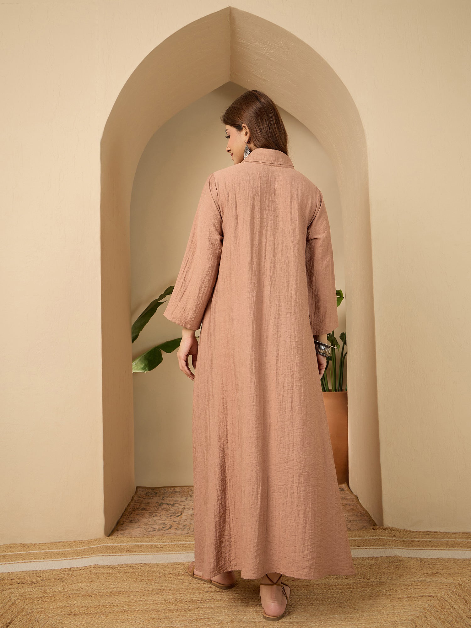 Light Rust Shirt Collar Long Dress