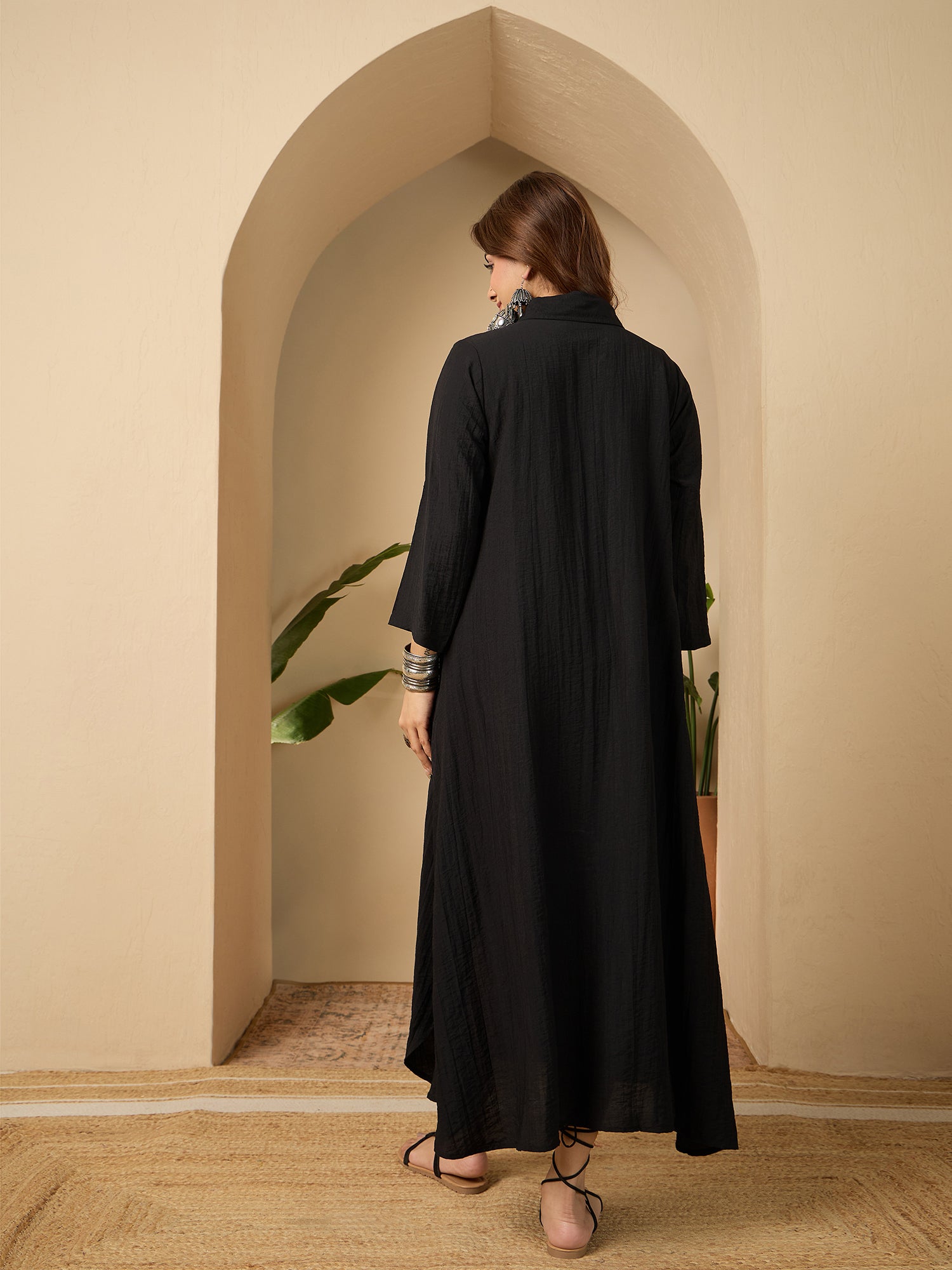 Black Shirt Collar Long Dress