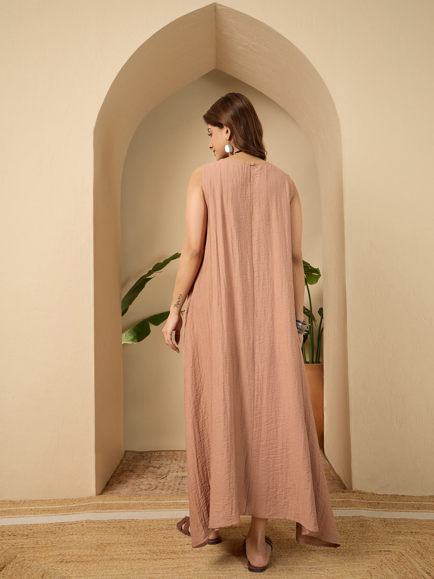 Light Rust Round Neck Long Dress