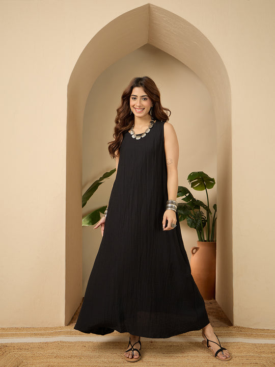 Black Round Neck Long Dress