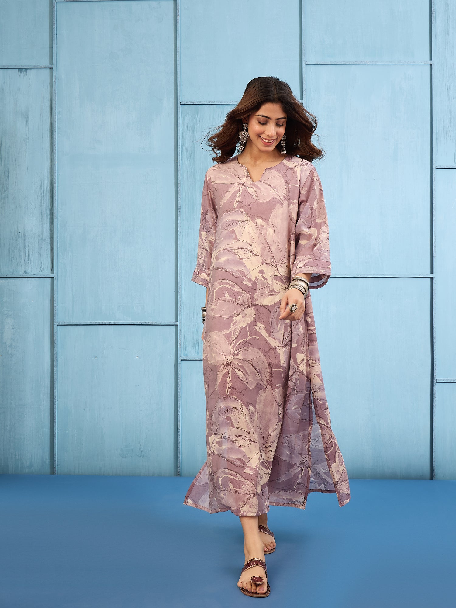 Dusty Mauve V Neck Long Dress