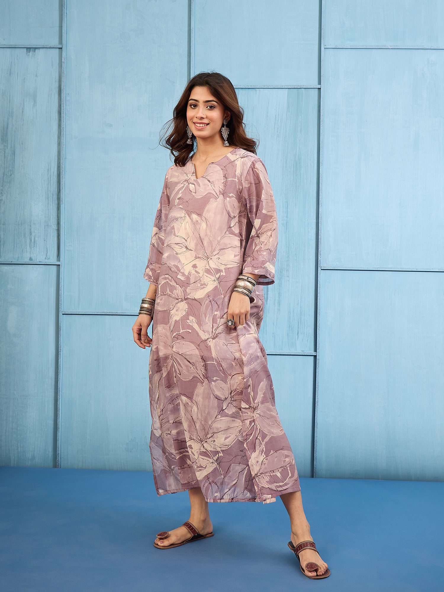 Dusty Mauve V Neck Long Dress