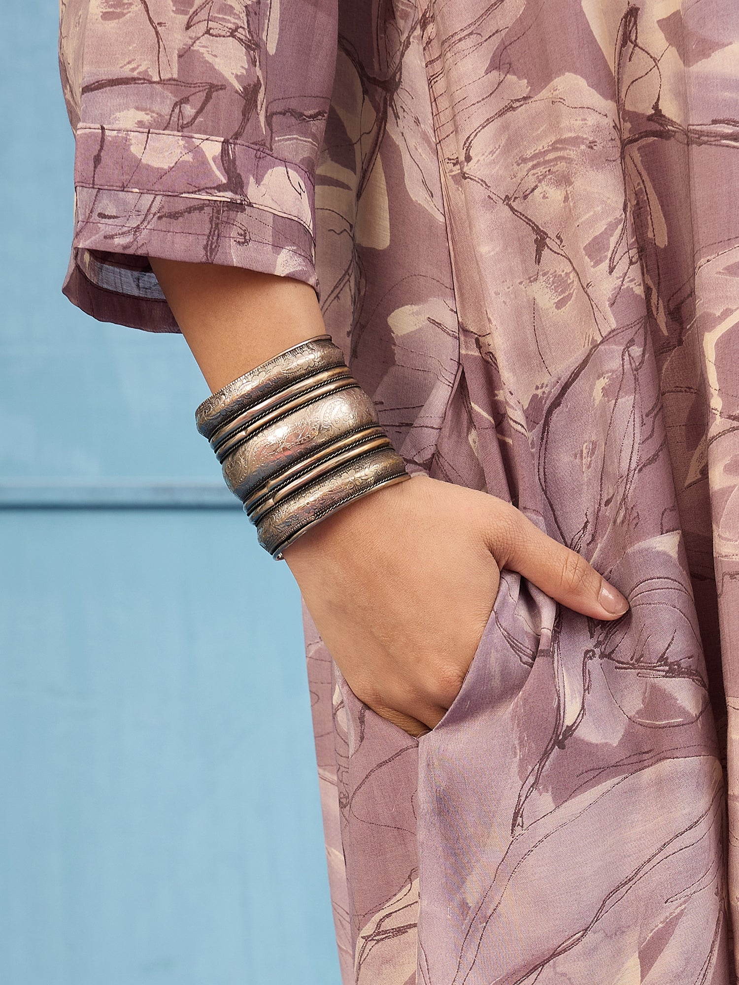 Dusty Mauve V Neck Long Dress