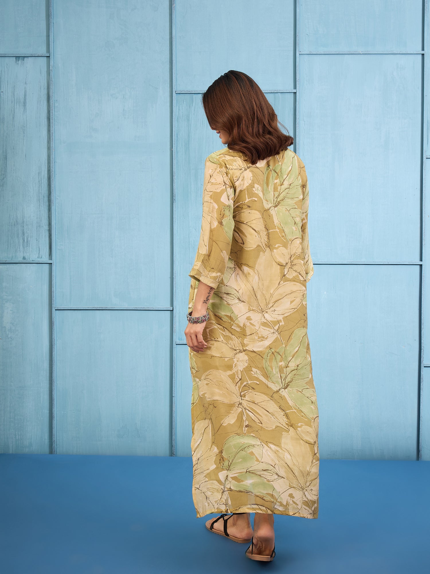 Light Olive V Neck Long Dress