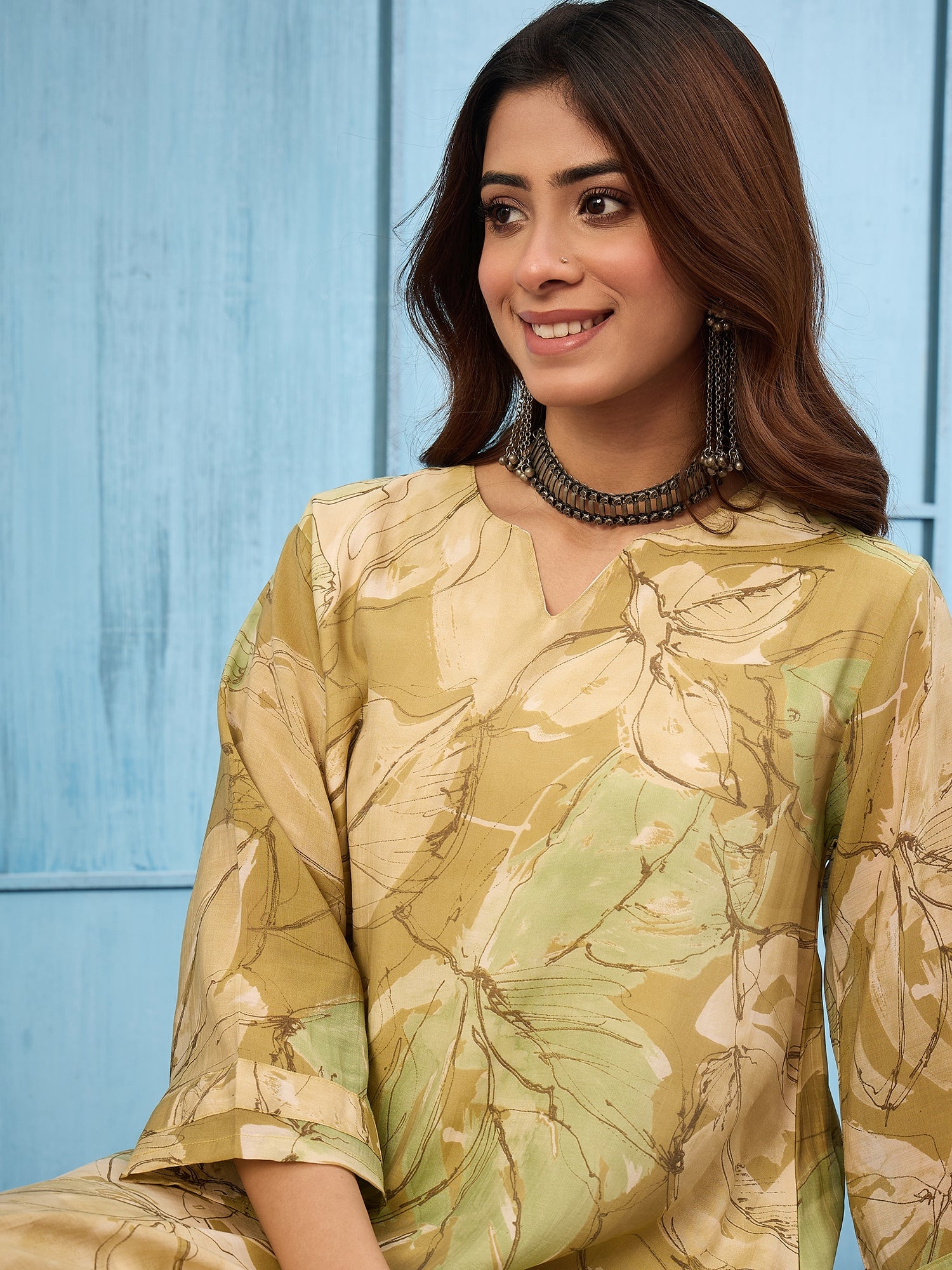 Light Olive V Neck Long Dress