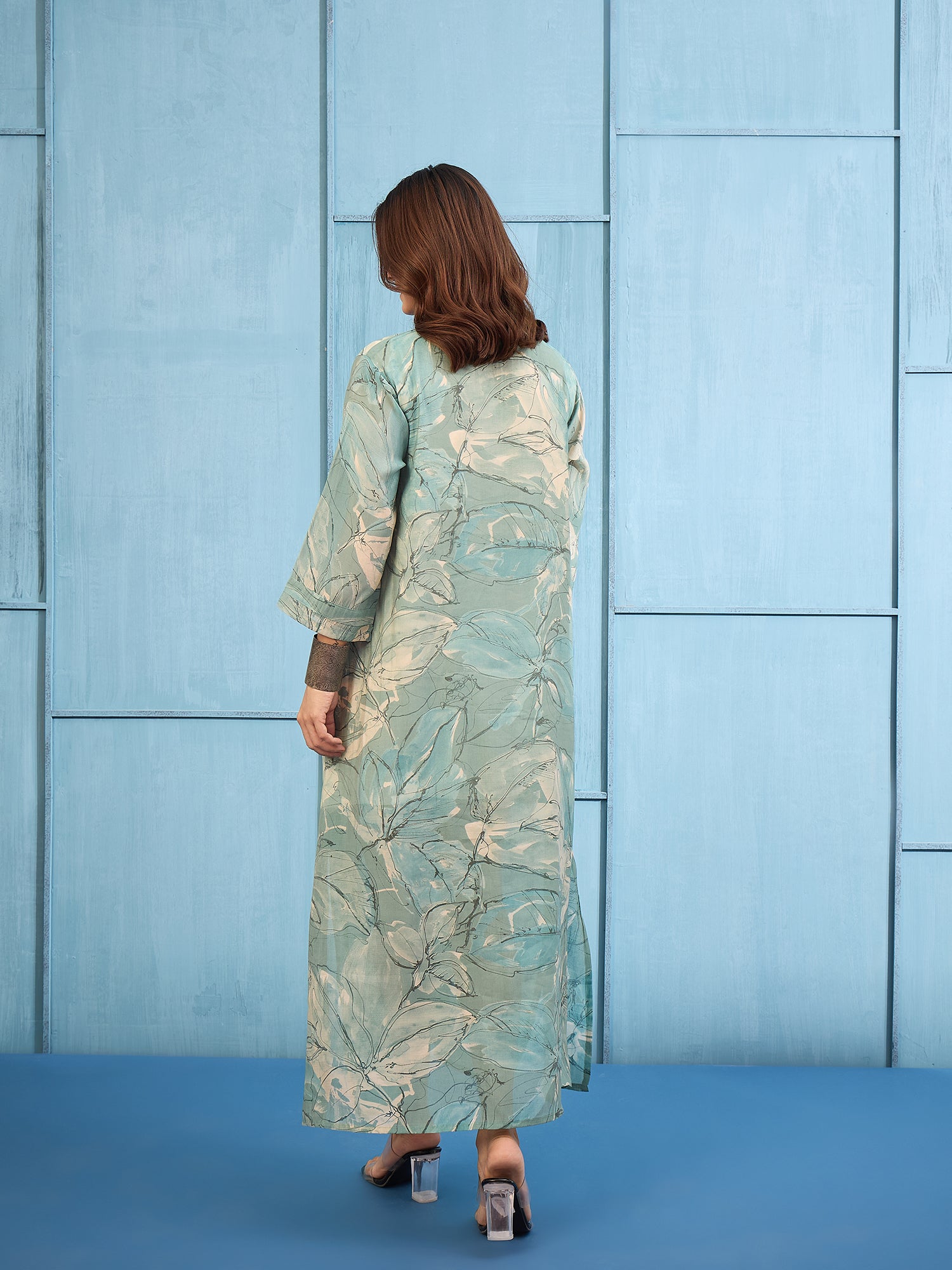 Steel Blue V Neck Long Dress