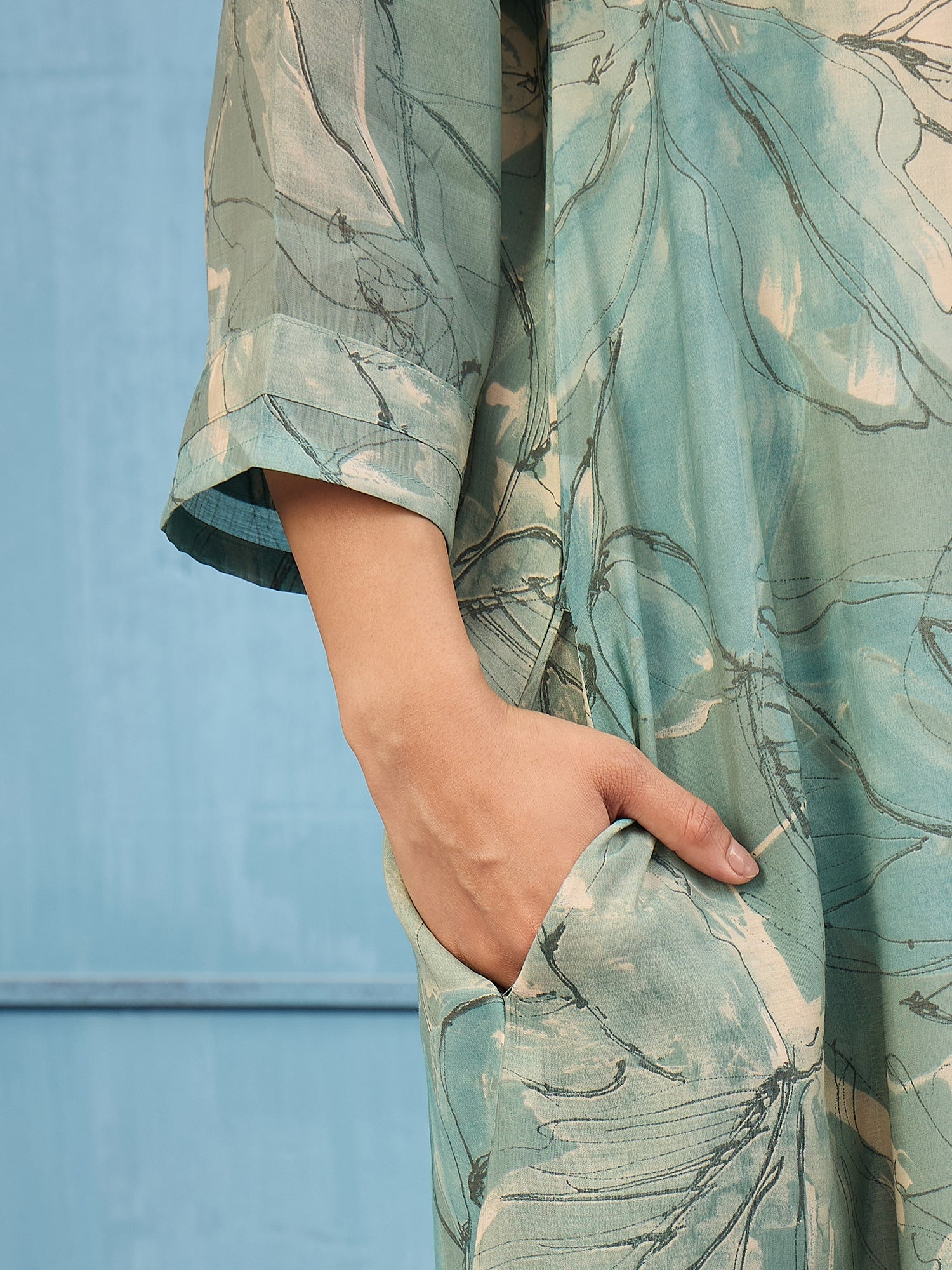 Steel Blue V Neck Long Dress