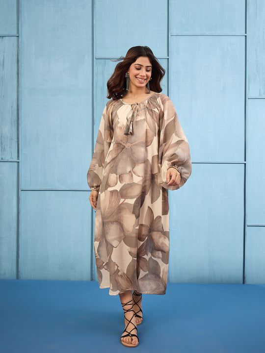Grey Shaded Gathering Dress