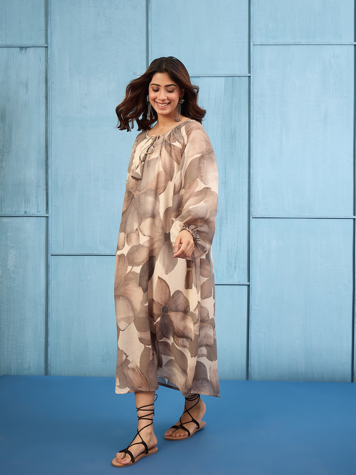 Grey Shaded Gathering Dress