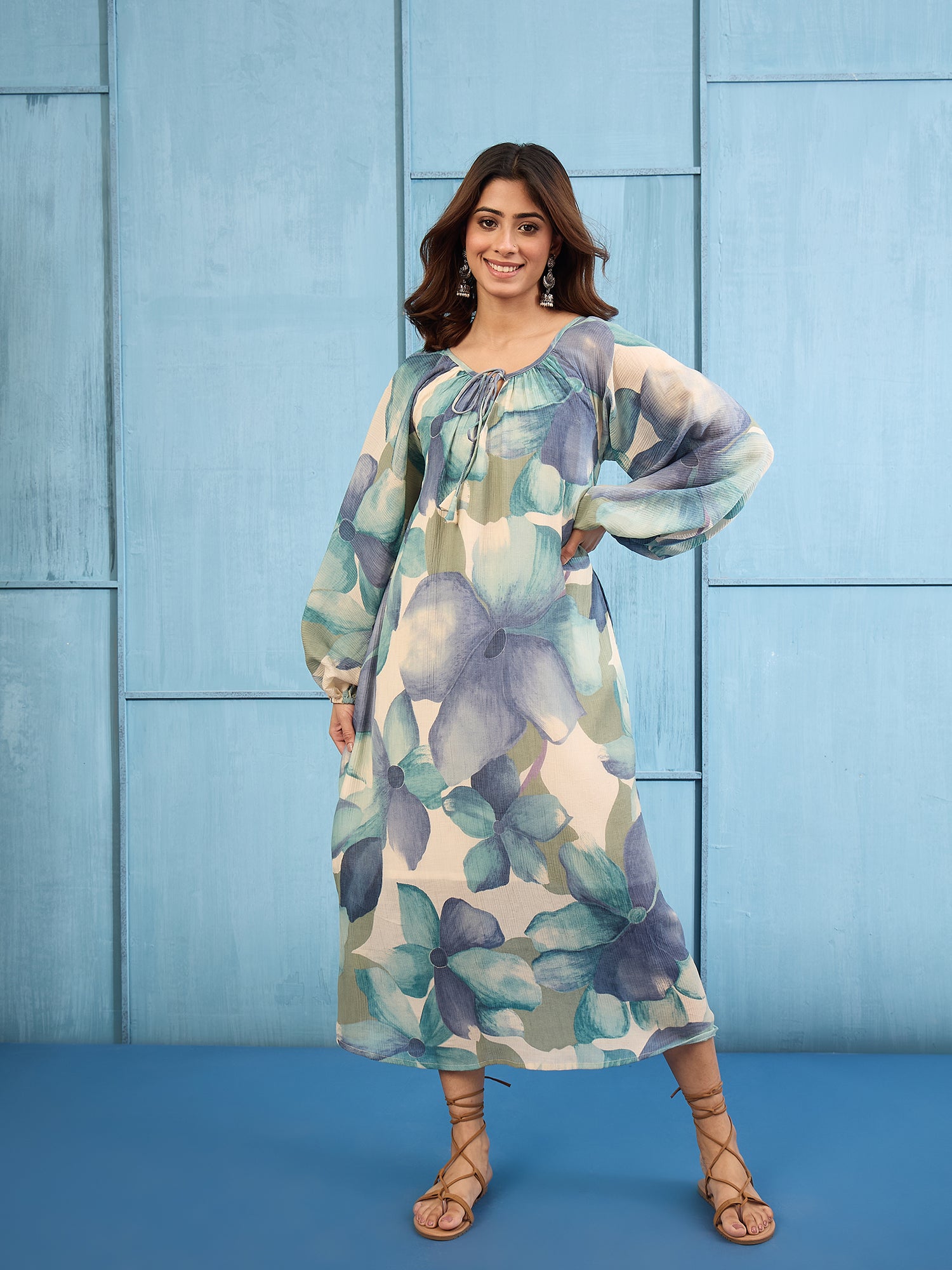 Light Blue Shaded Gathering Dress