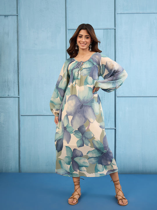 Light Blue Shaded Gathering Dress