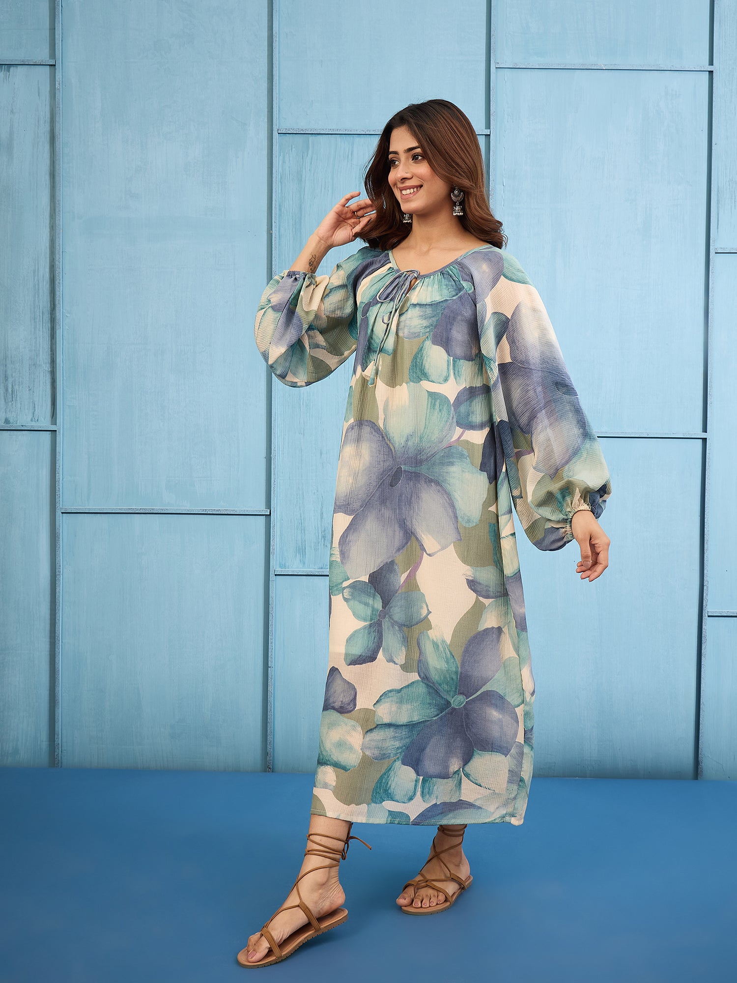 Light Blue Shaded Gathering Dress