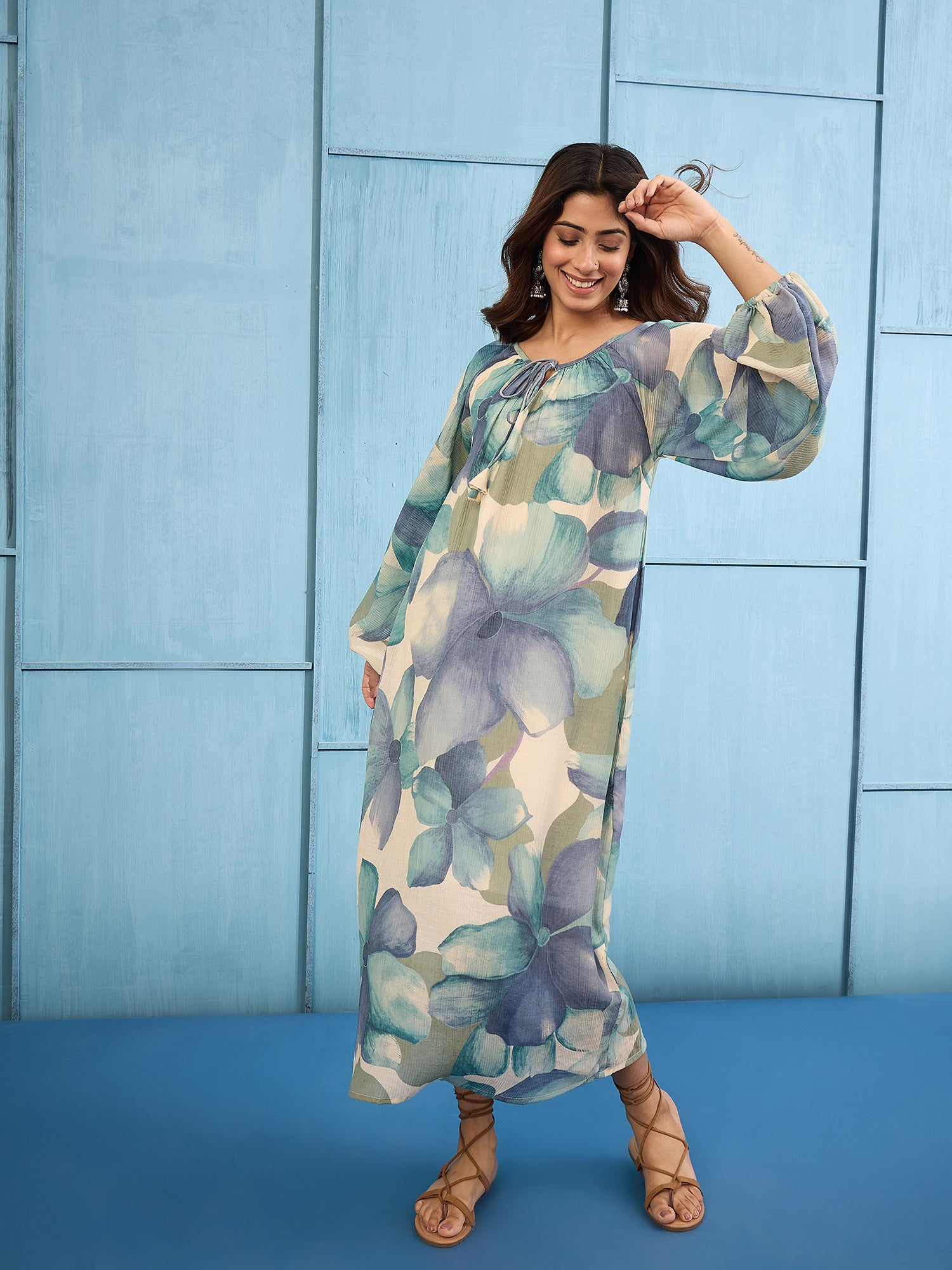 Light Blue Shaded Gathering Dress