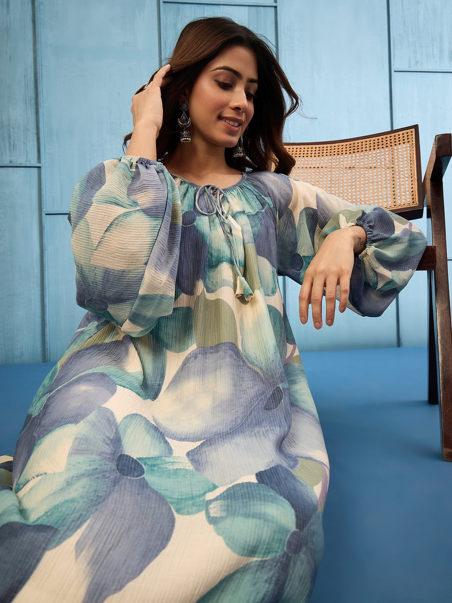 Light Blue Shaded Gathering Dress