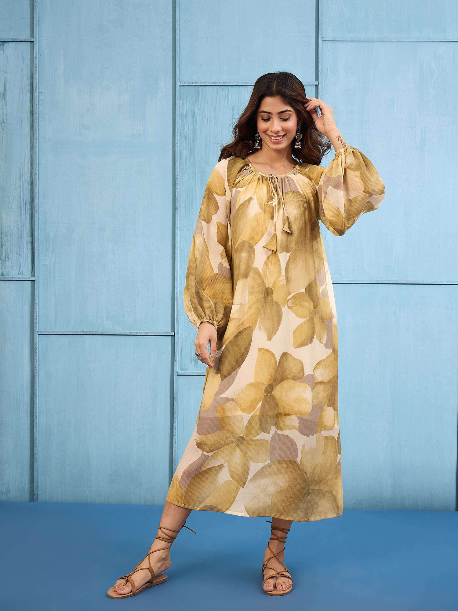 Light Olive Shaded Gathering Dress