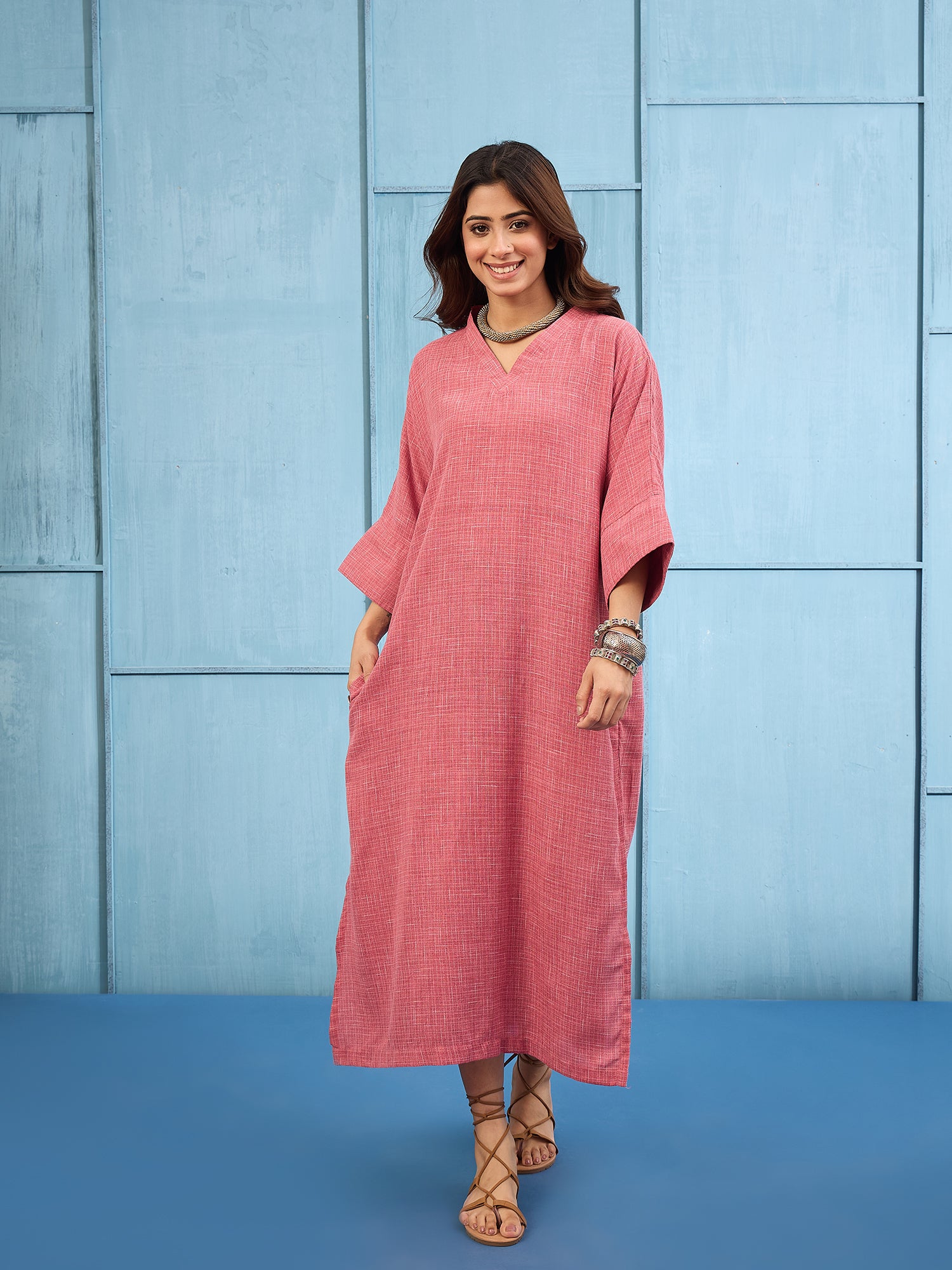 Dusty Pink Khadi Linen Long Dress