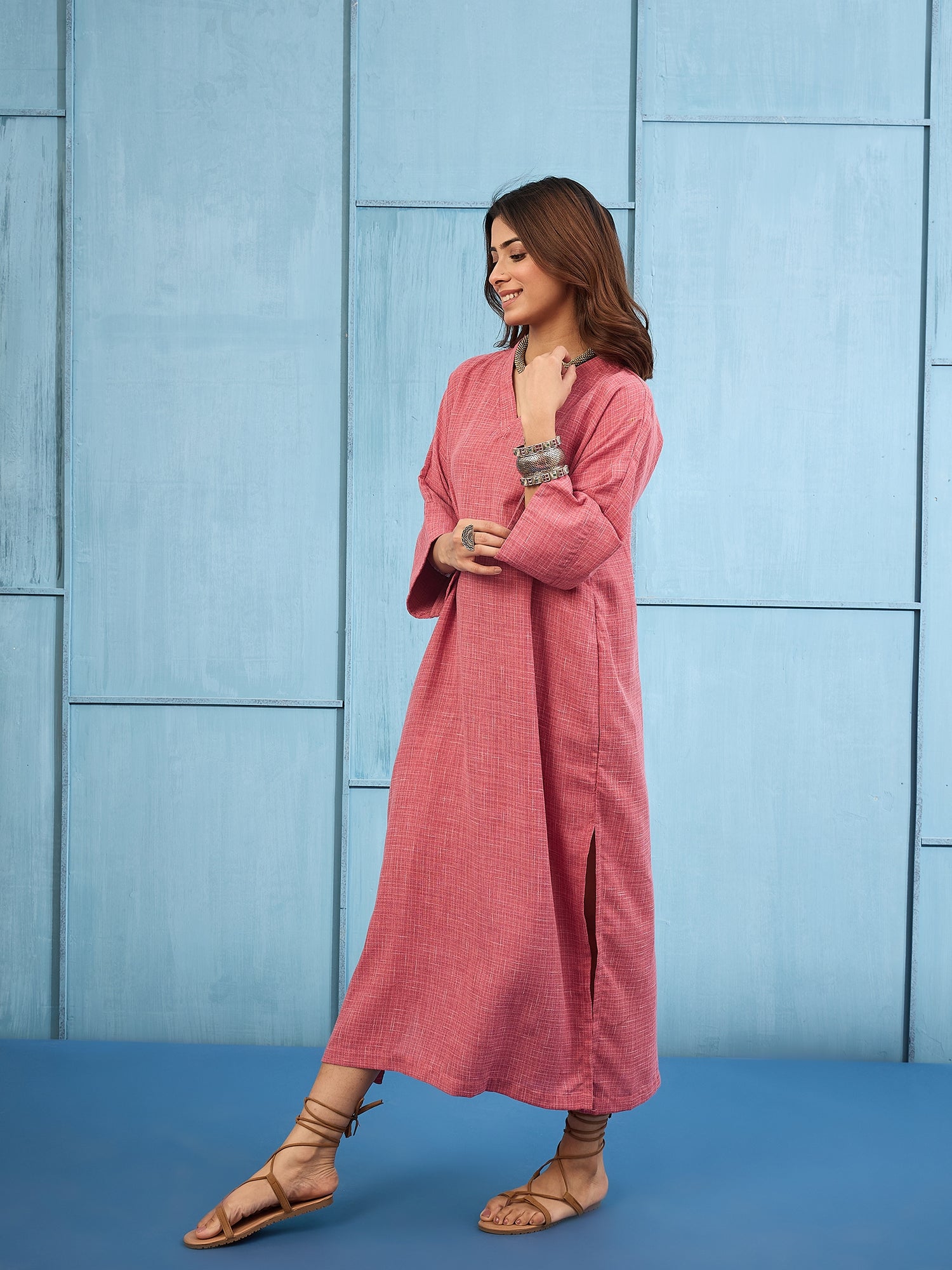 Dusty Pink Khadi Linen Long Dress
