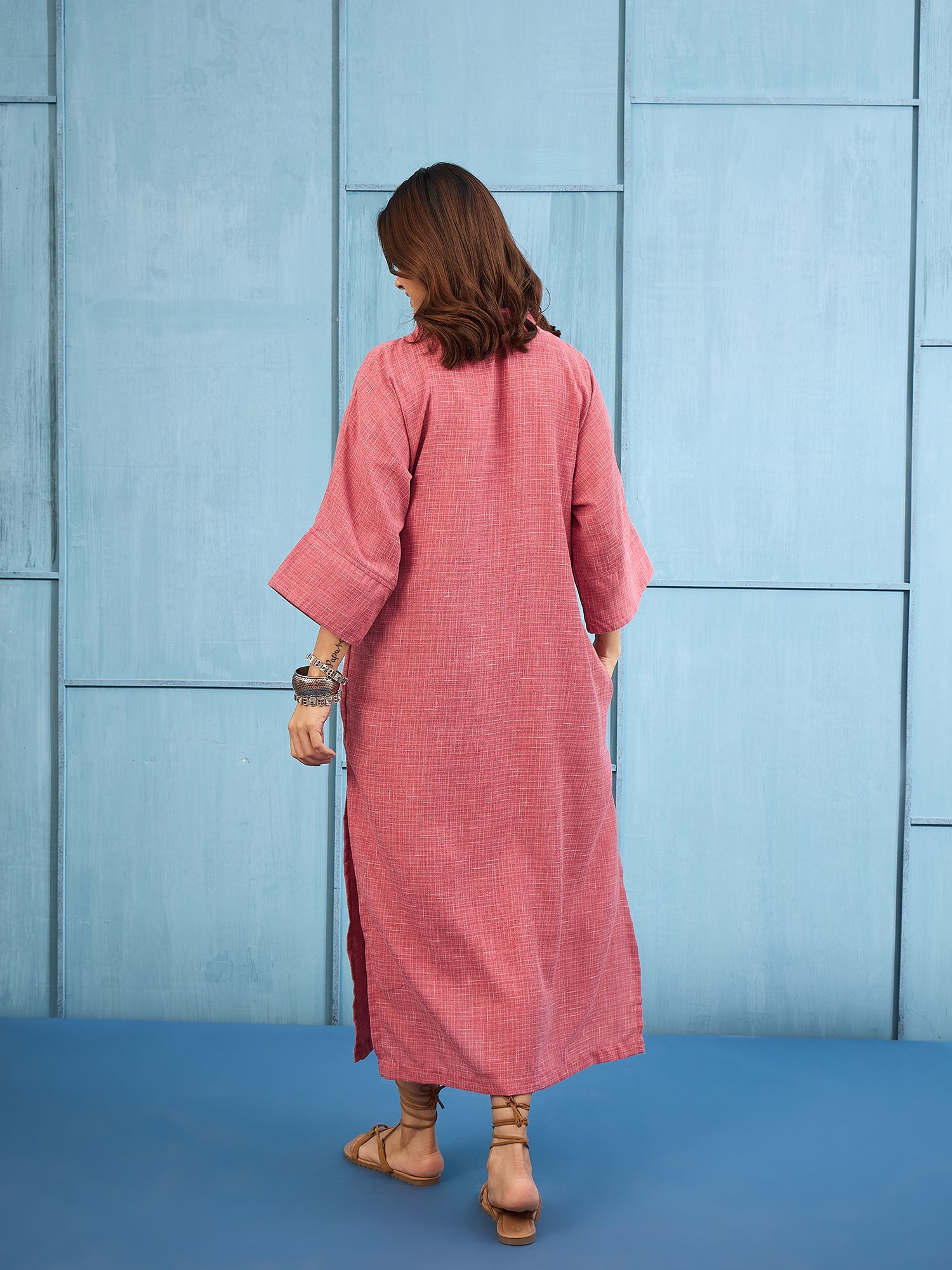Dusty Pink Khadi Linen Long Dress