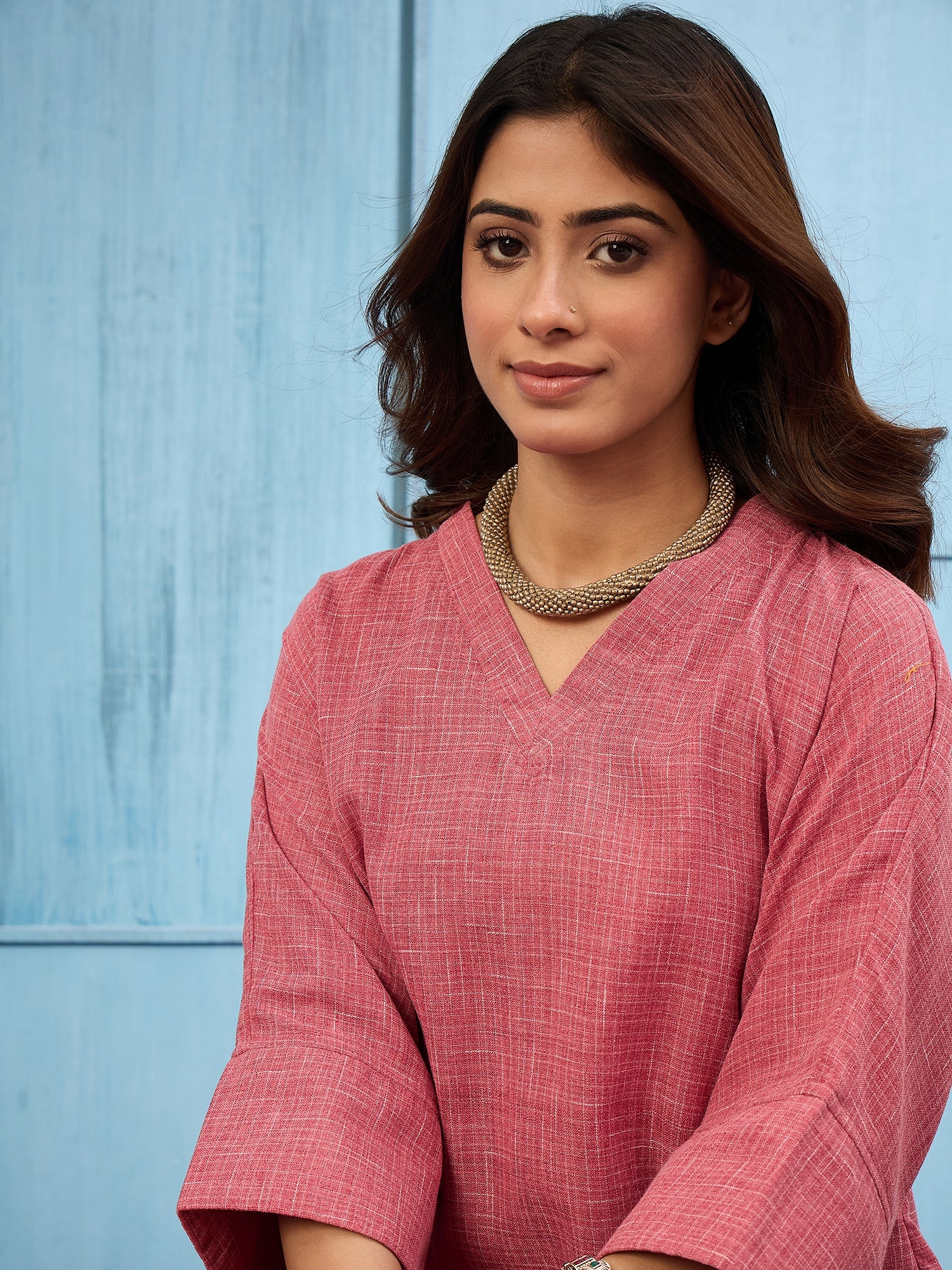 Dusty Pink Khadi Linen Long Dress