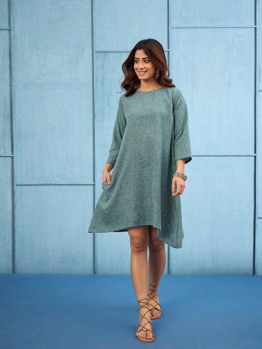 Stone Blue Khadi Linen Short Dress