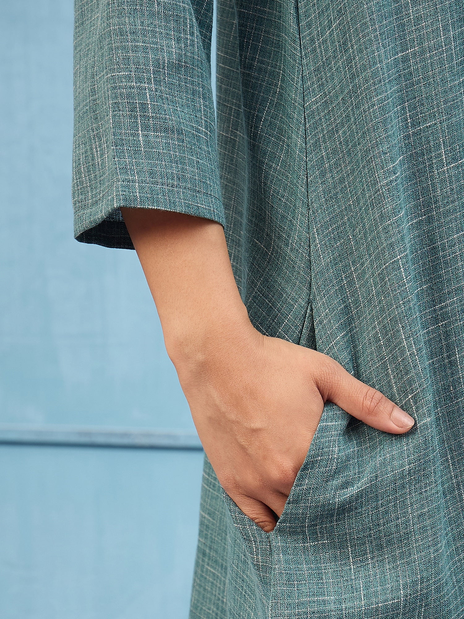 Stone Blue Khadi Linen Short Dress