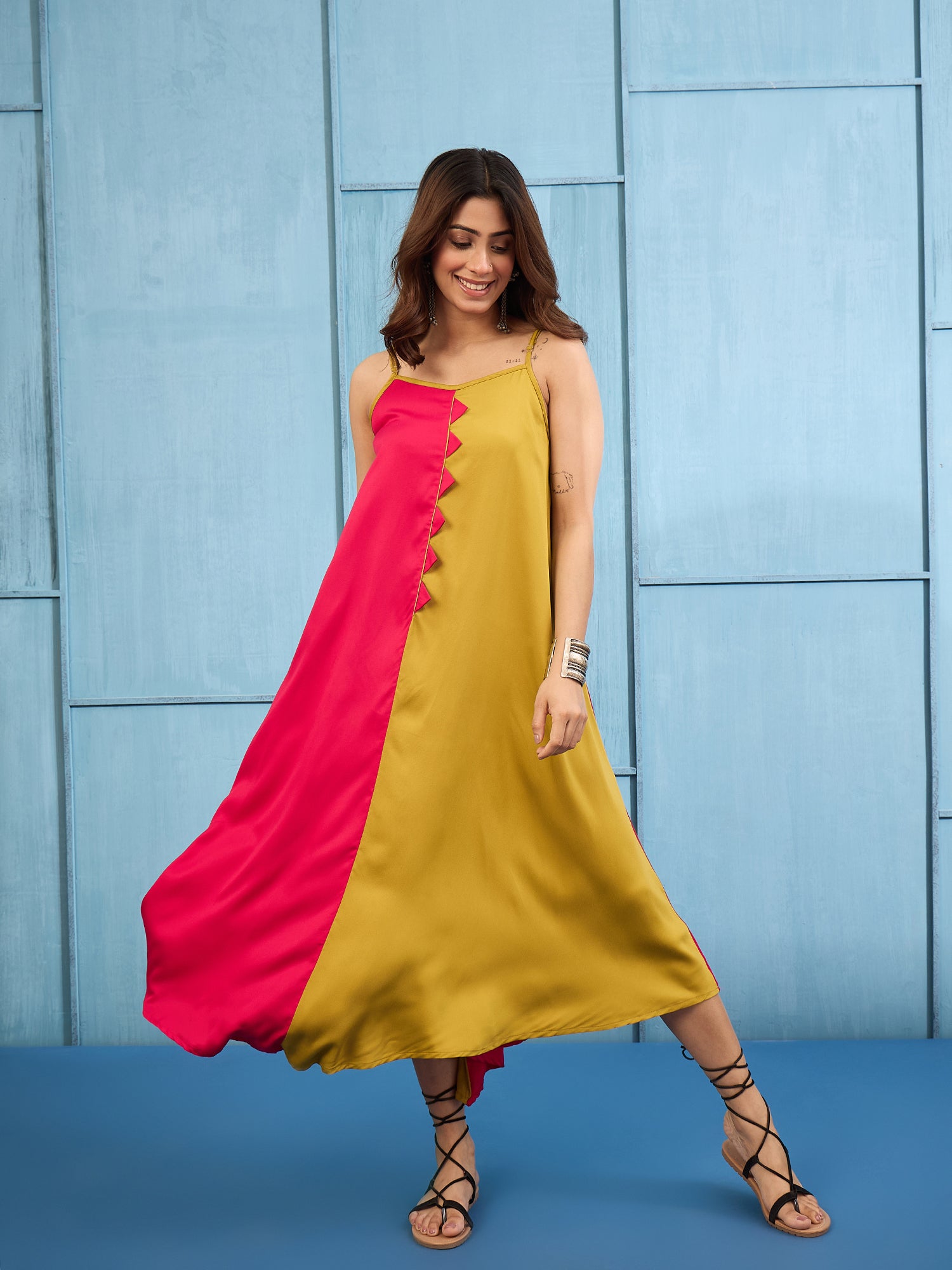 Pink Yellow Asymmetric Dress