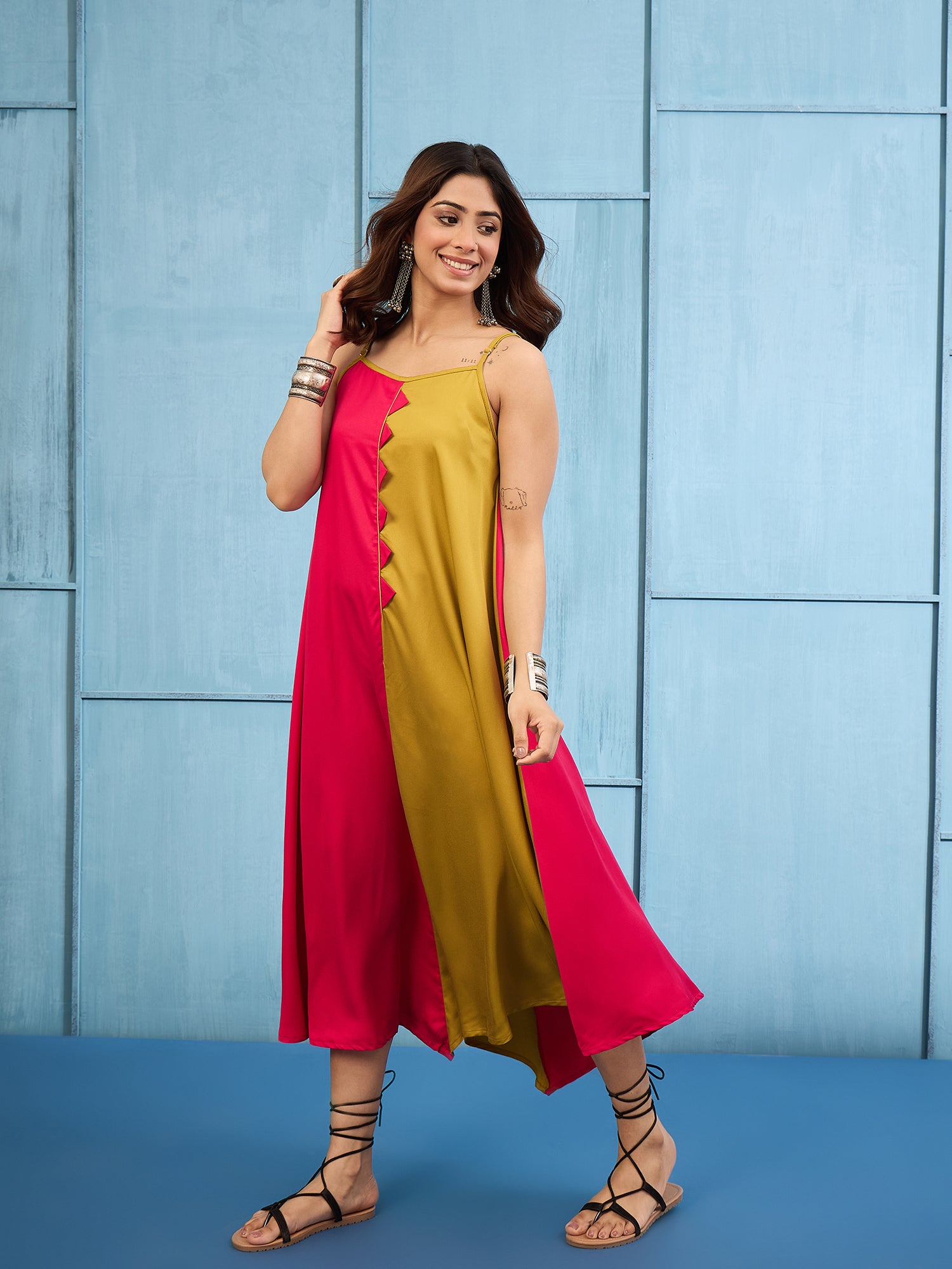 Pink Yellow Asymmetric Dress