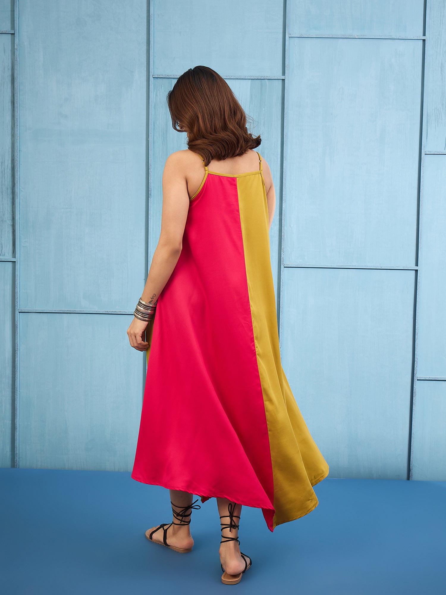 Pink Yellow Asymmetric Dress