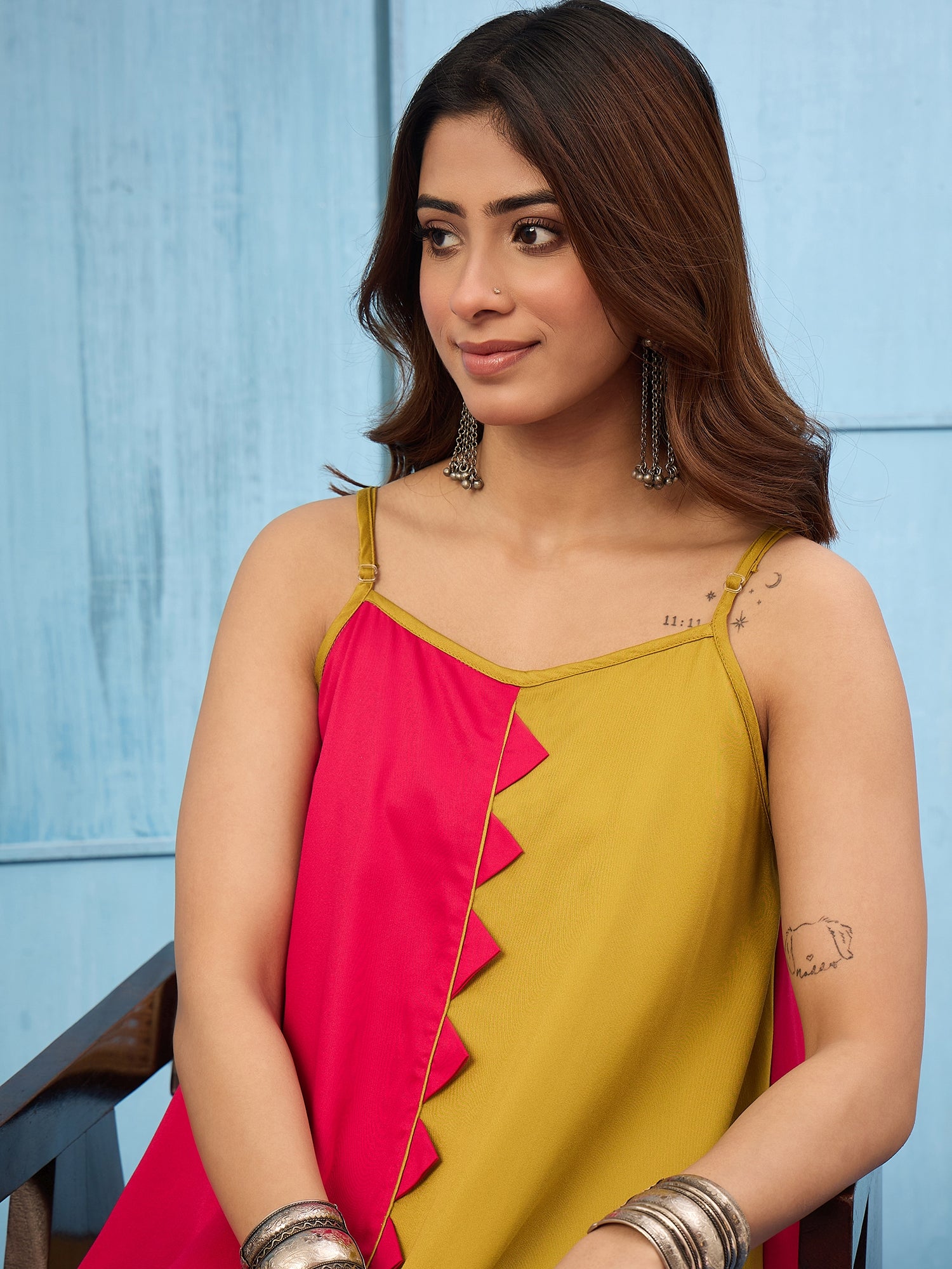 Pink Yellow Asymmetric Dress