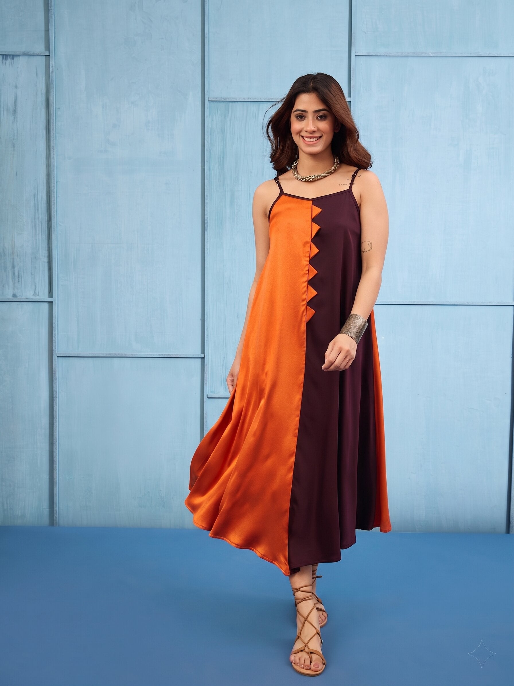 Rust Brown Asymmetric Dress