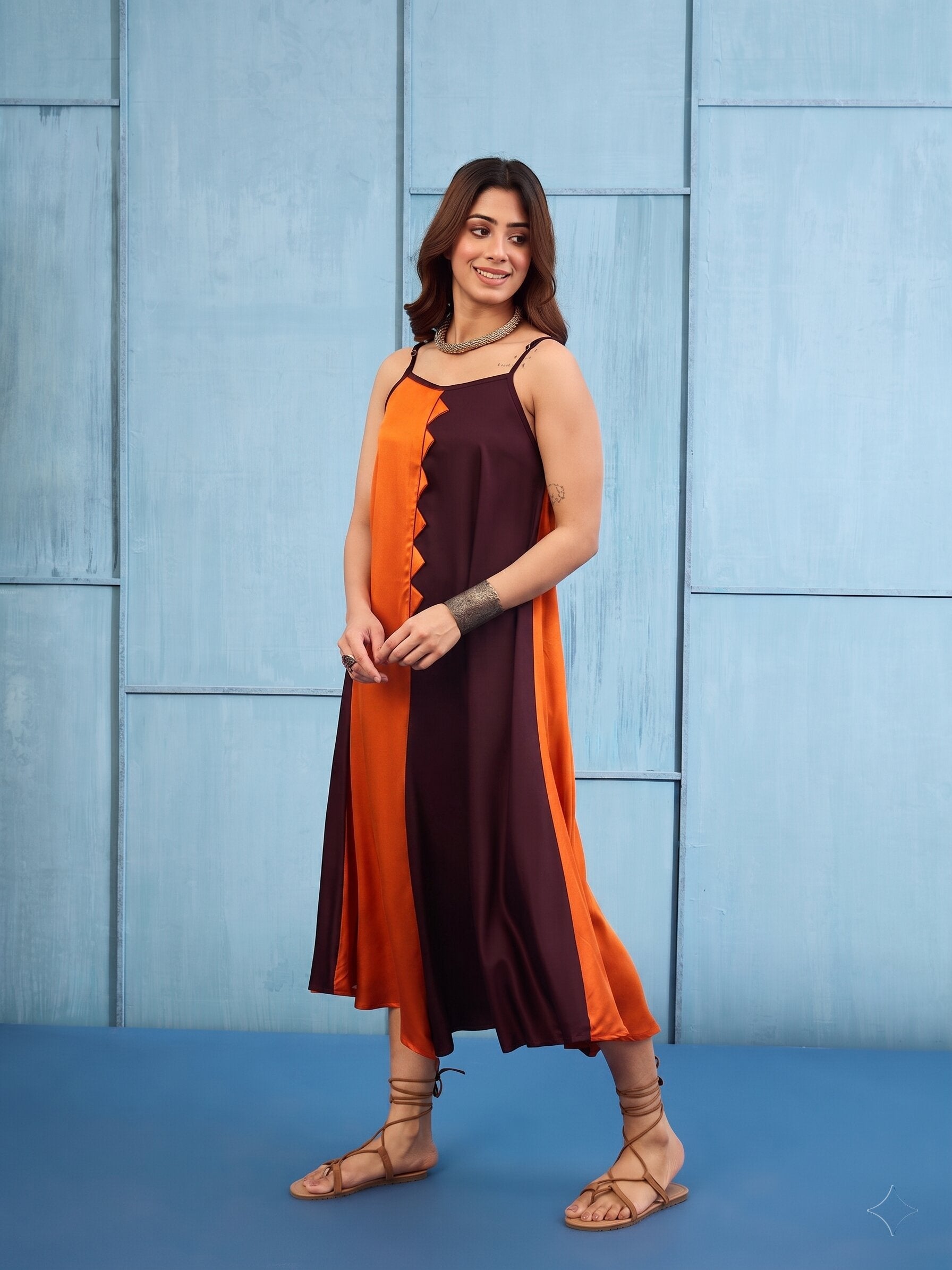 Rust Brown Asymmetric Dress