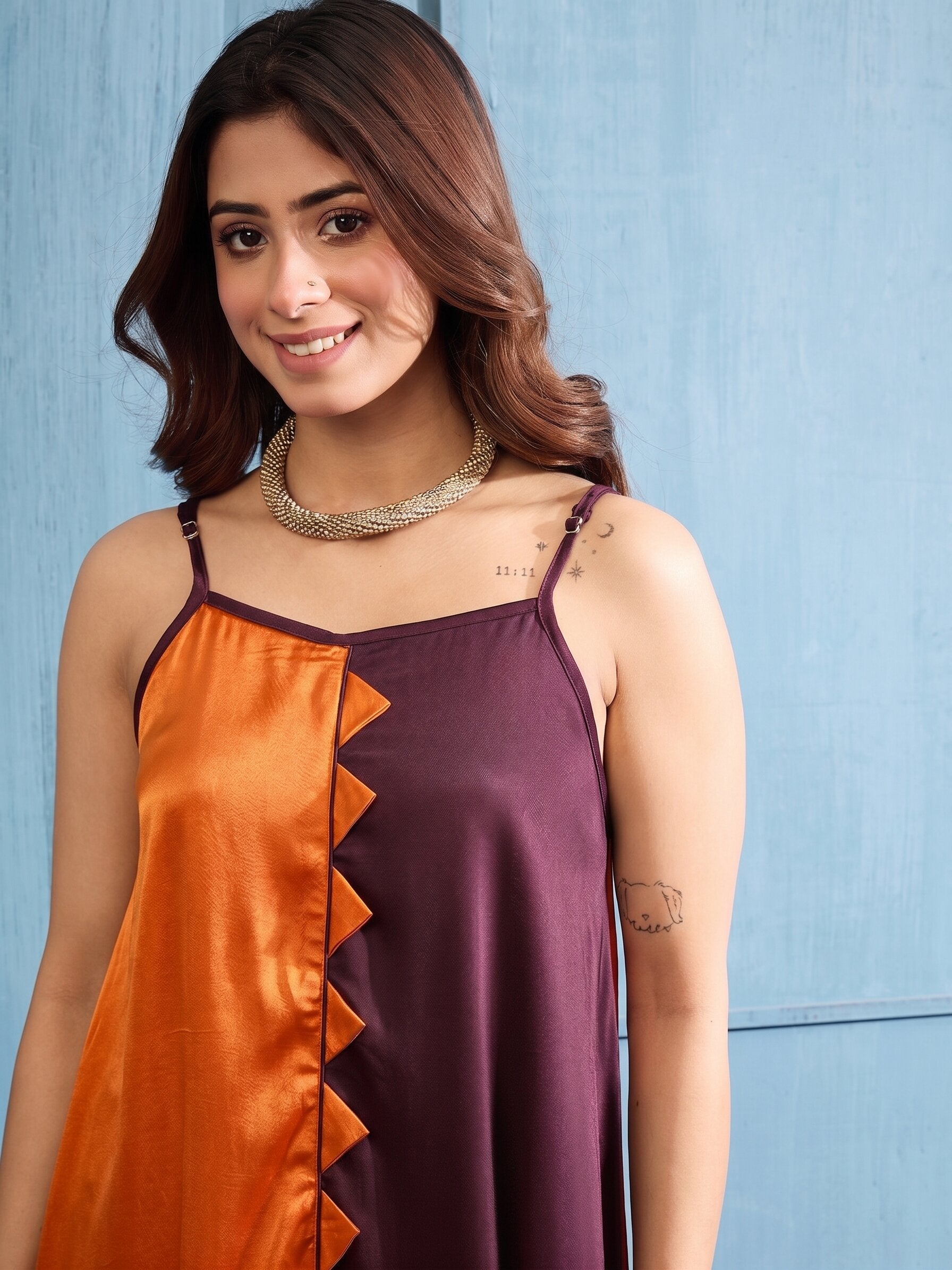 Rust Brown Asymmetric Dress