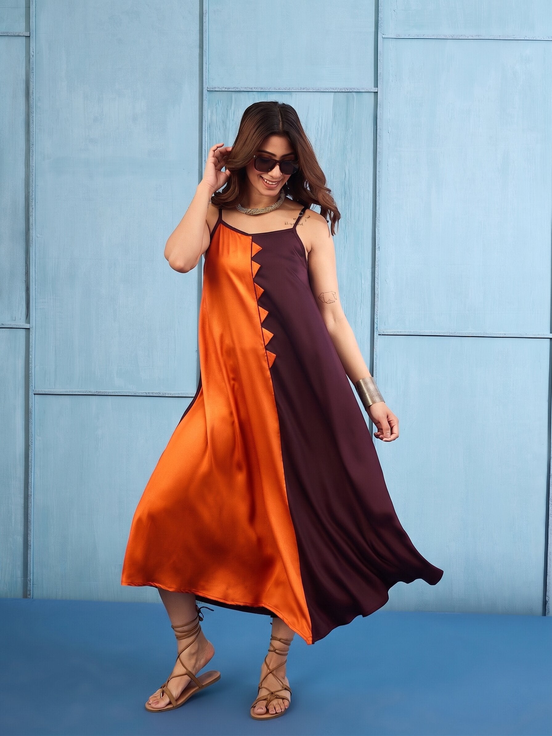 Rust Brown Asymmetric Dress