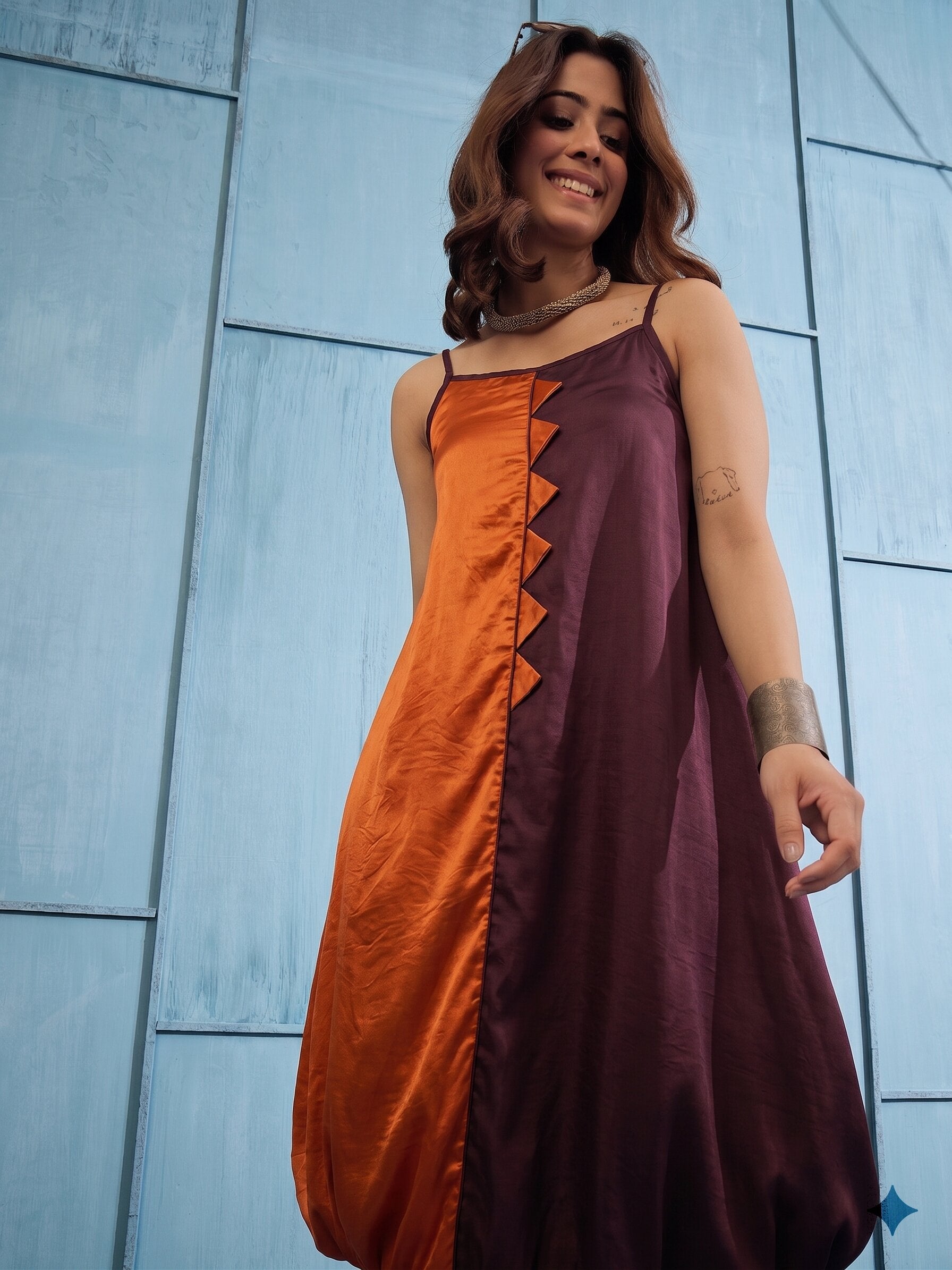 Rust Brown Asymmetric Dress