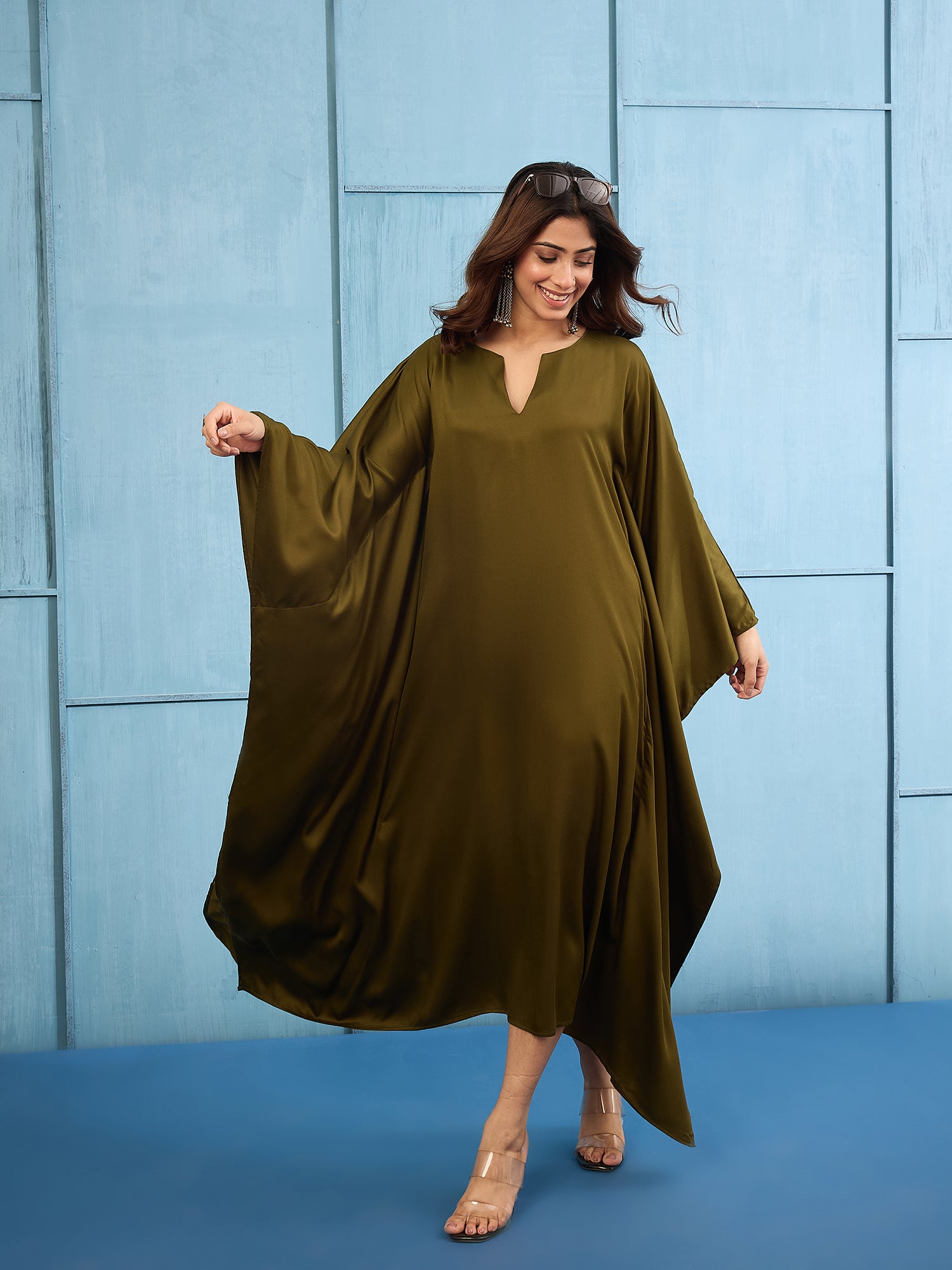Mehandi Green Long Kaftan Dress (To be dispatched in 7 -10 days)