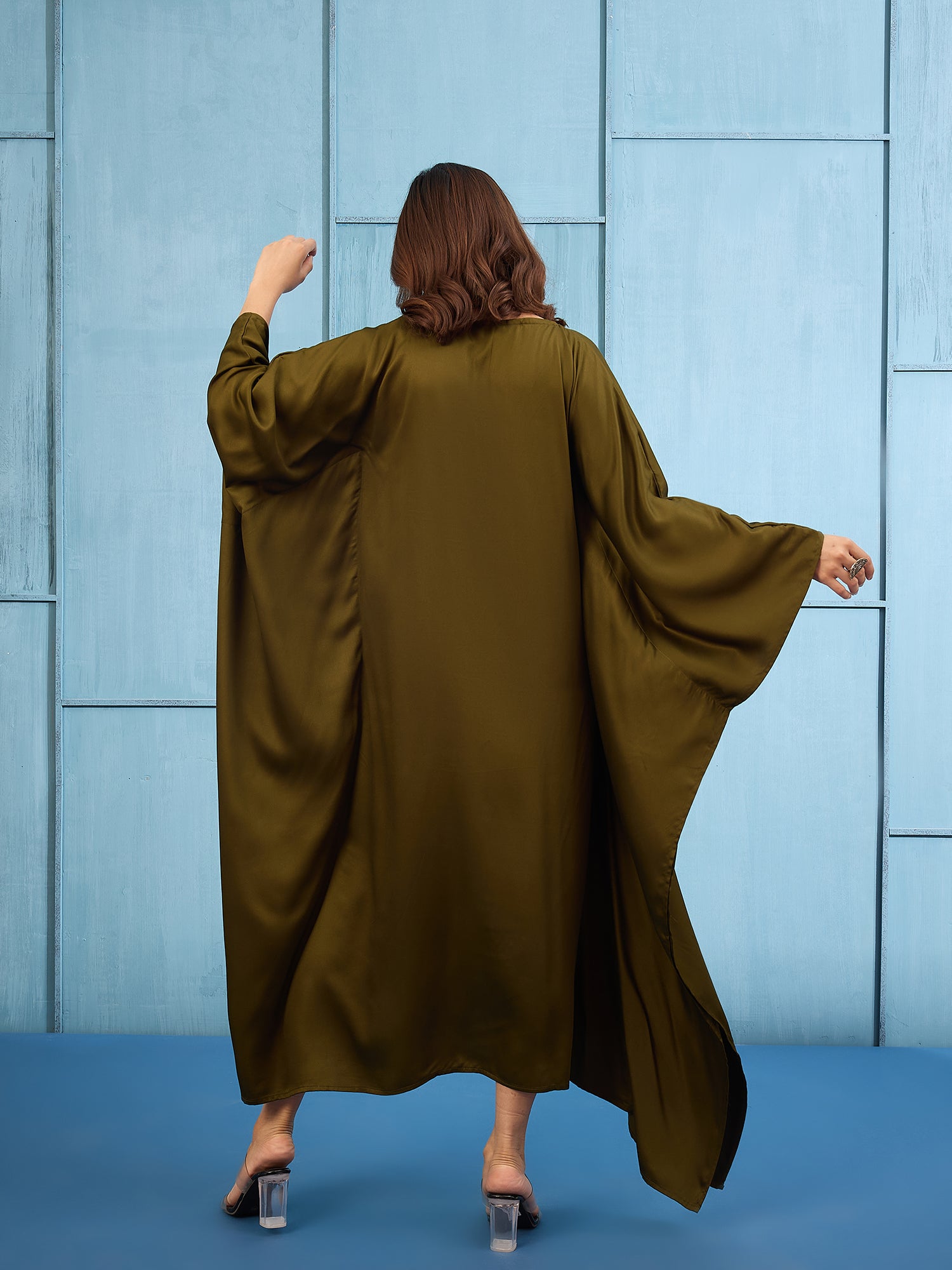 Mehandi Green Long Kaftan Dress (To be dispatched in 7 -10 days)