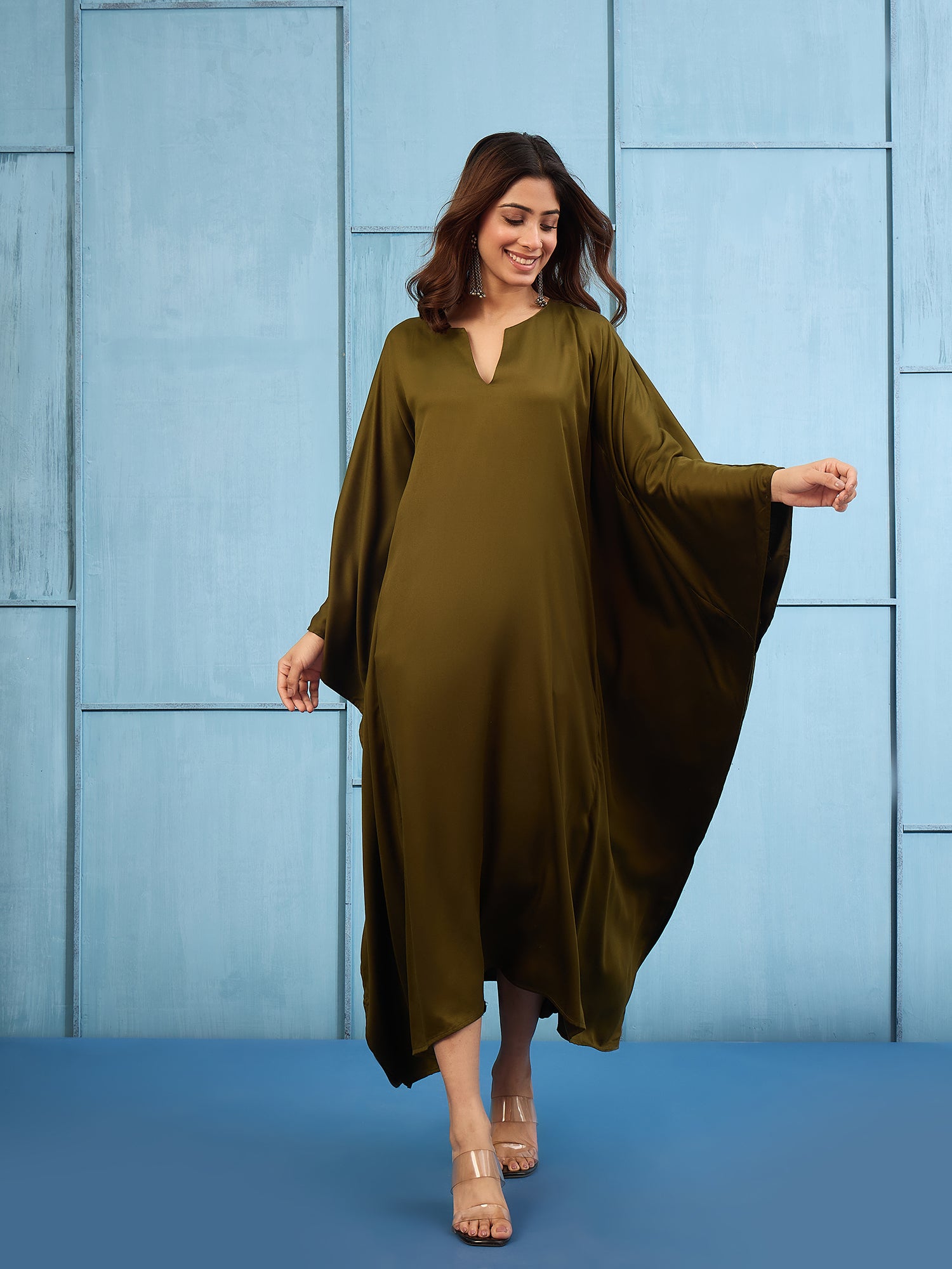 Mehandi Green Long Kaftan Dress (To be dispatched in 7 -10 days)