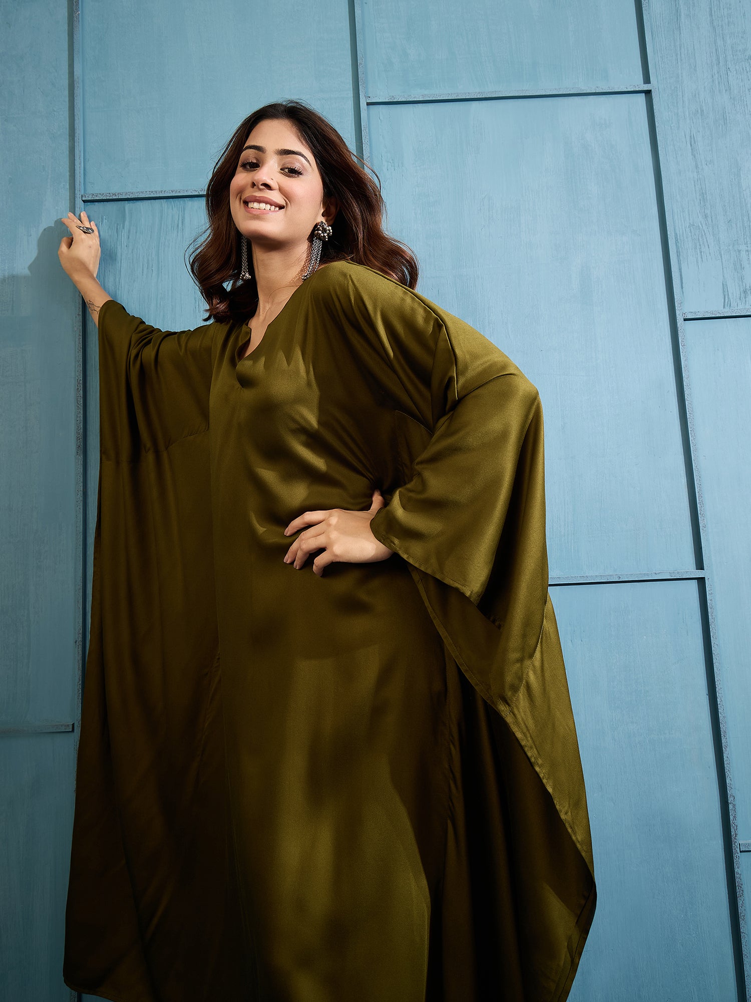 Mehandi Green Long Kaftan Dress (To be dispatched in 7 -10 days)