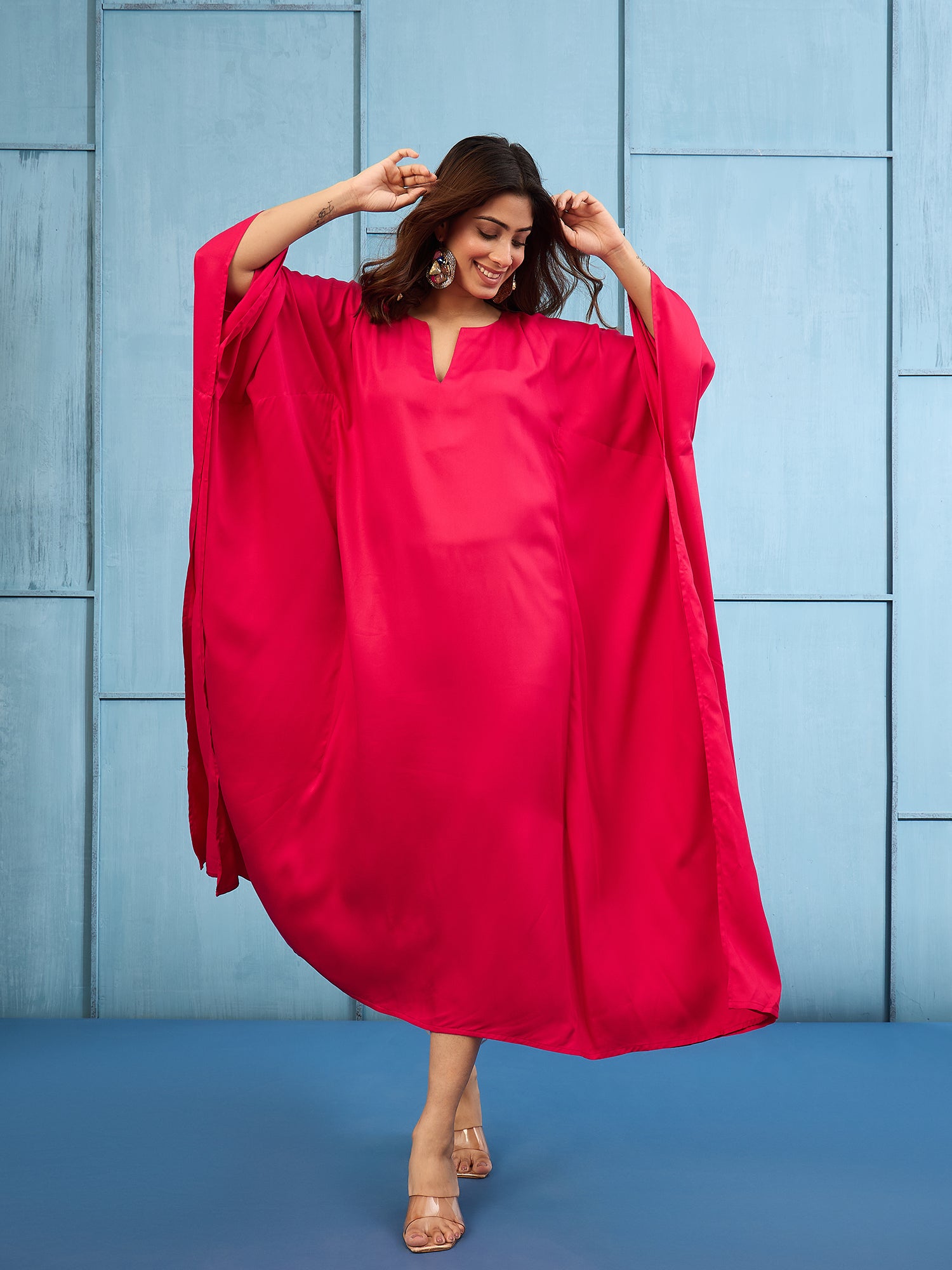 Cherry Pink Long Kaftan Dress