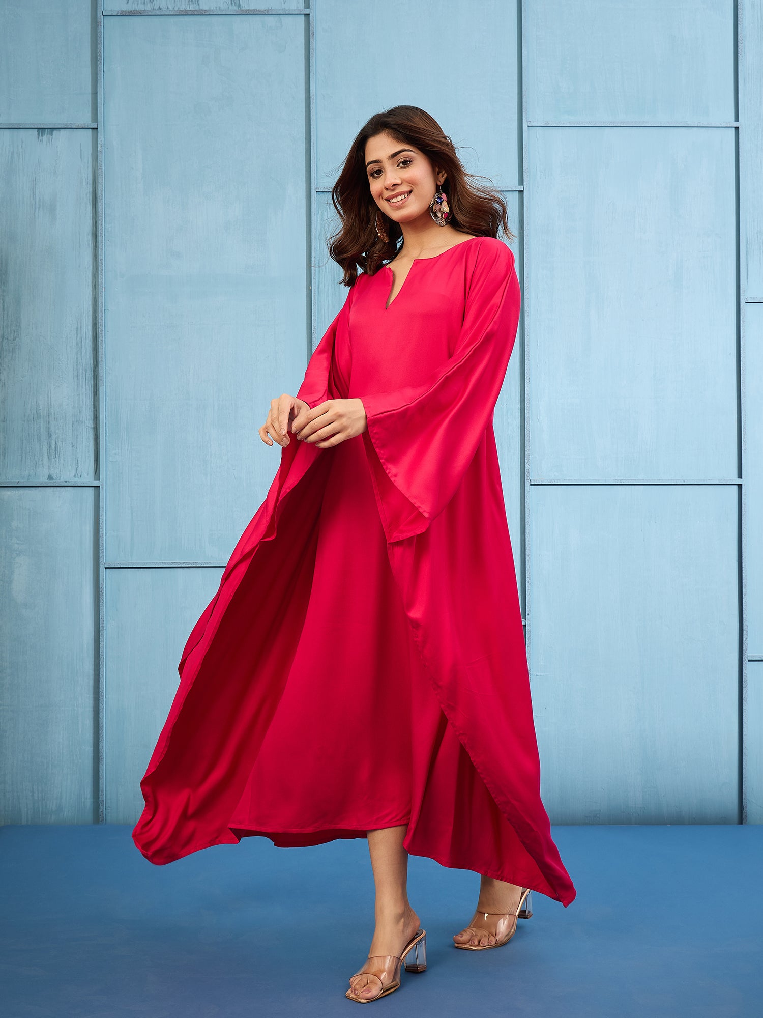 Cherry Pink Long Kaftan Dress