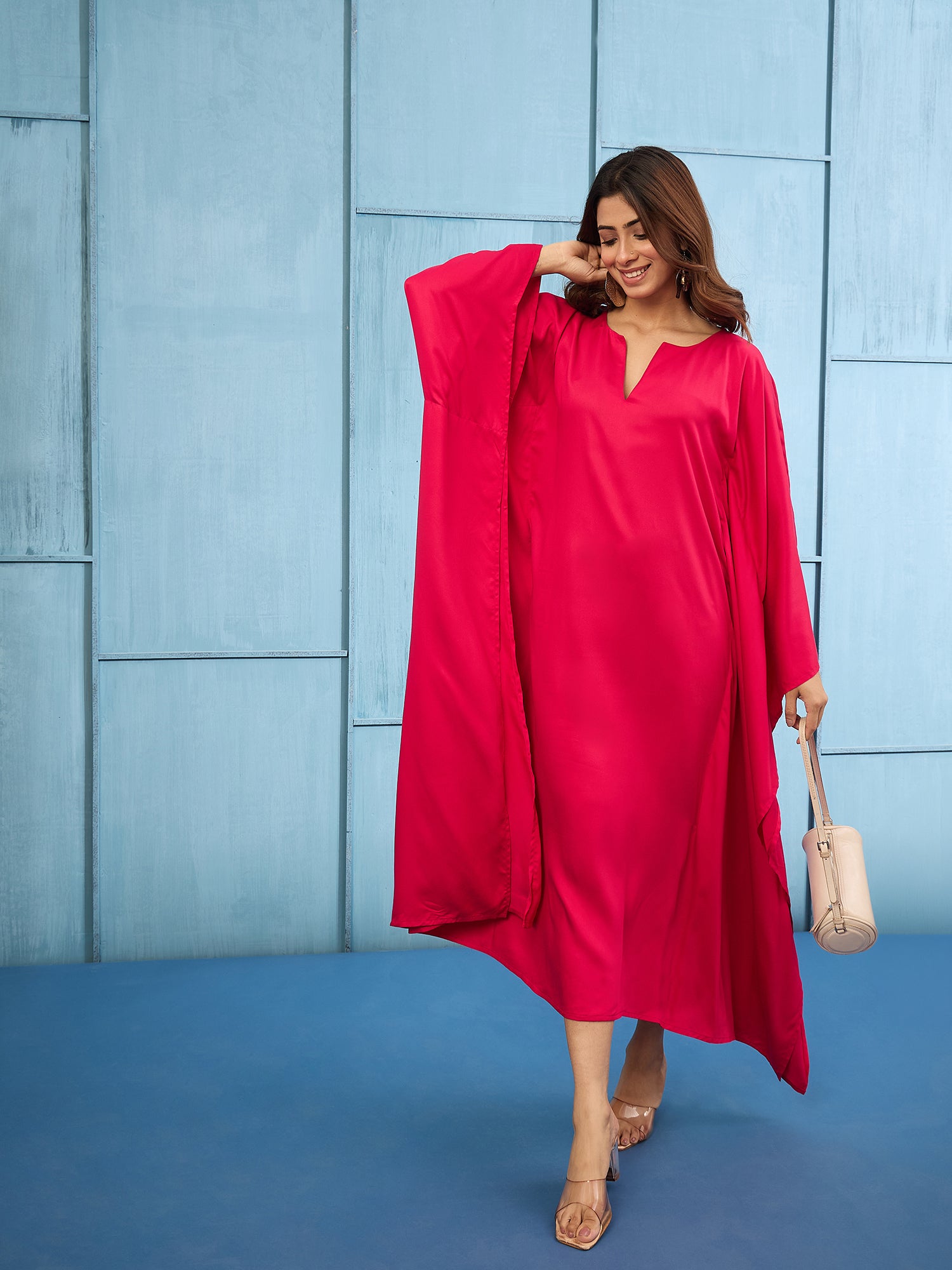Cherry Pink Long Kaftan Dress